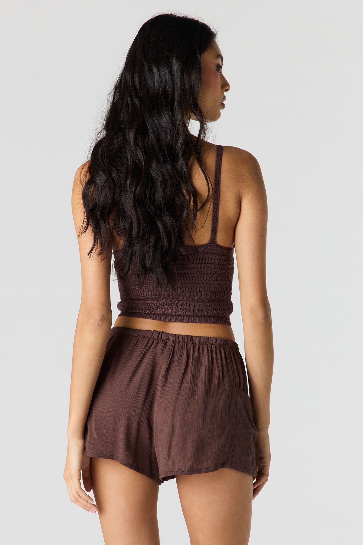 Alt View 2. Textured Drawstring Short - Brown