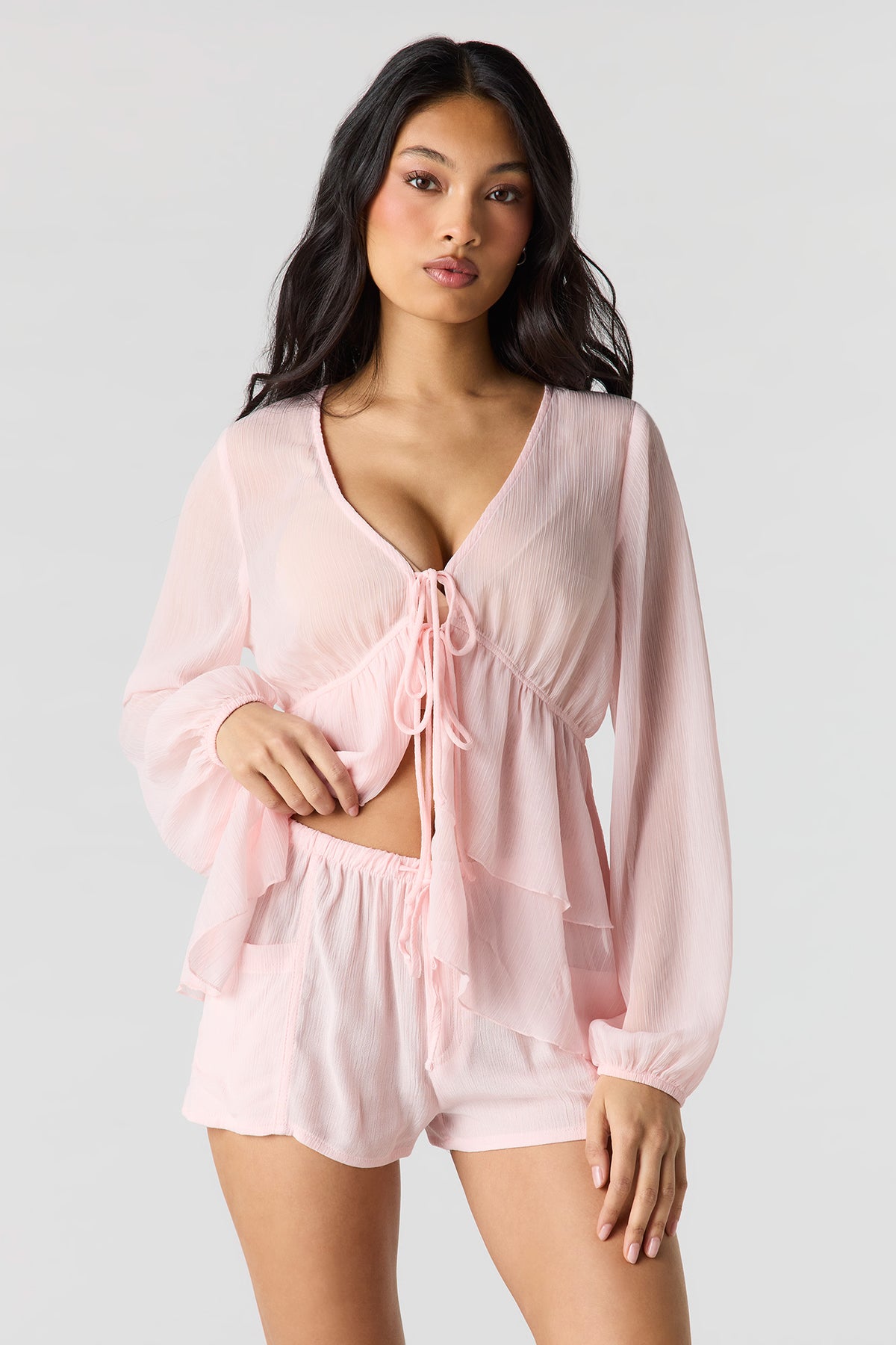 Textured Drawstring Short - Rose