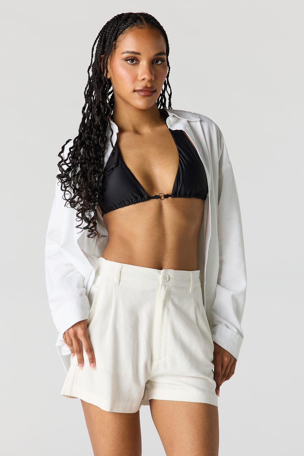 Linen-Blend Tailored Short - White