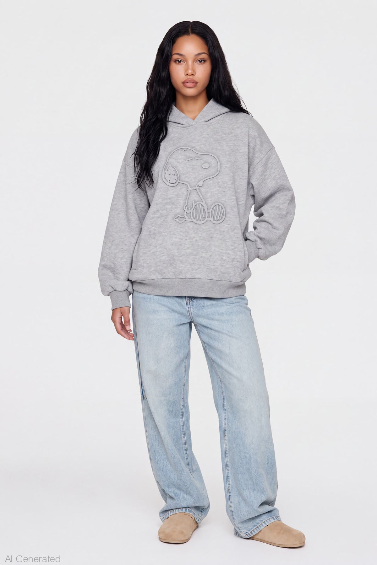 Alt View 3. Peanuts Snoopy Embossed Hoodie - Heather Grey