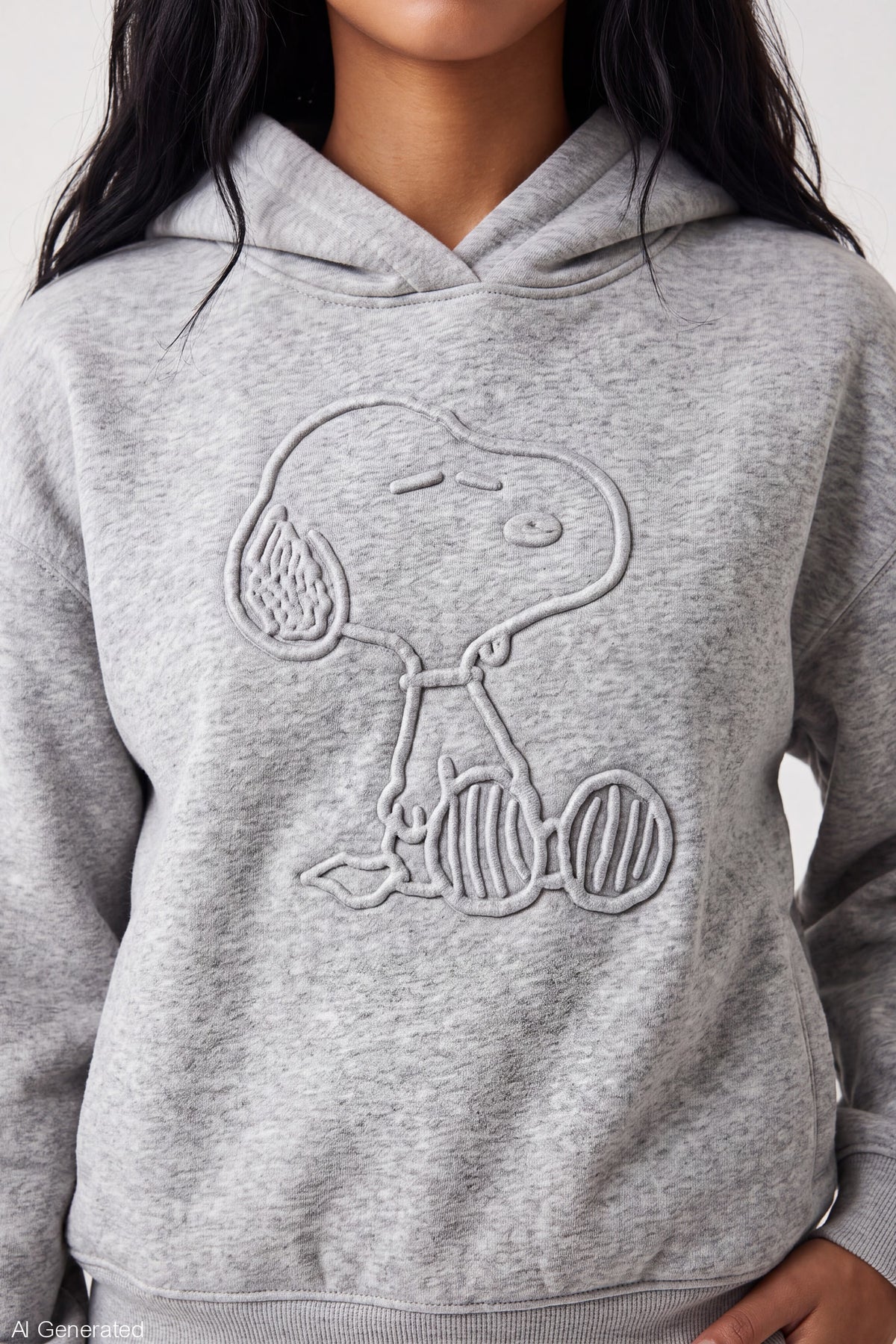 Alt View 4. Peanuts Snoopy Embossed Hoodie - Heather Grey