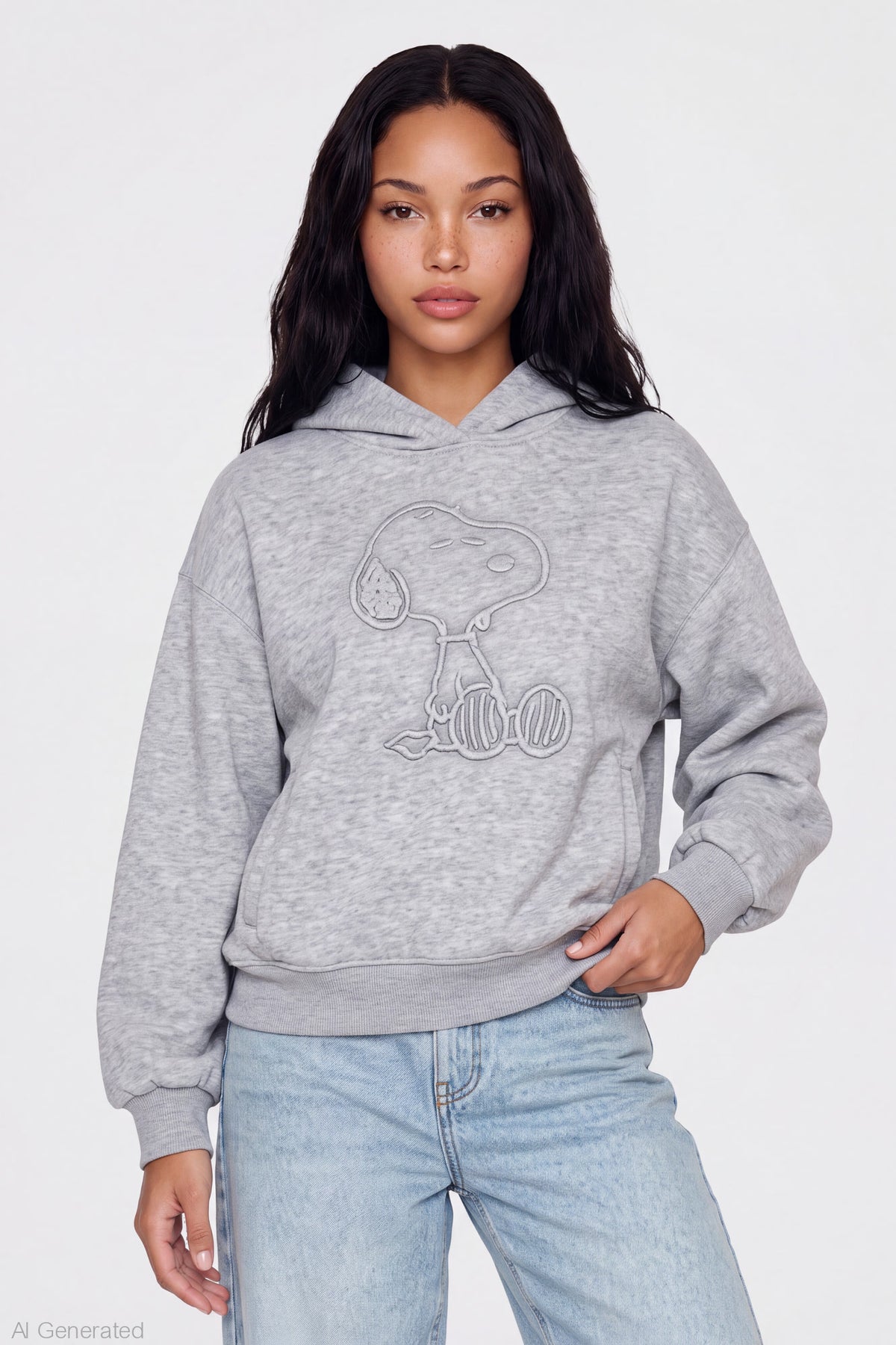 Peanuts Snoopy Embossed Hoodie - Heather Grey
