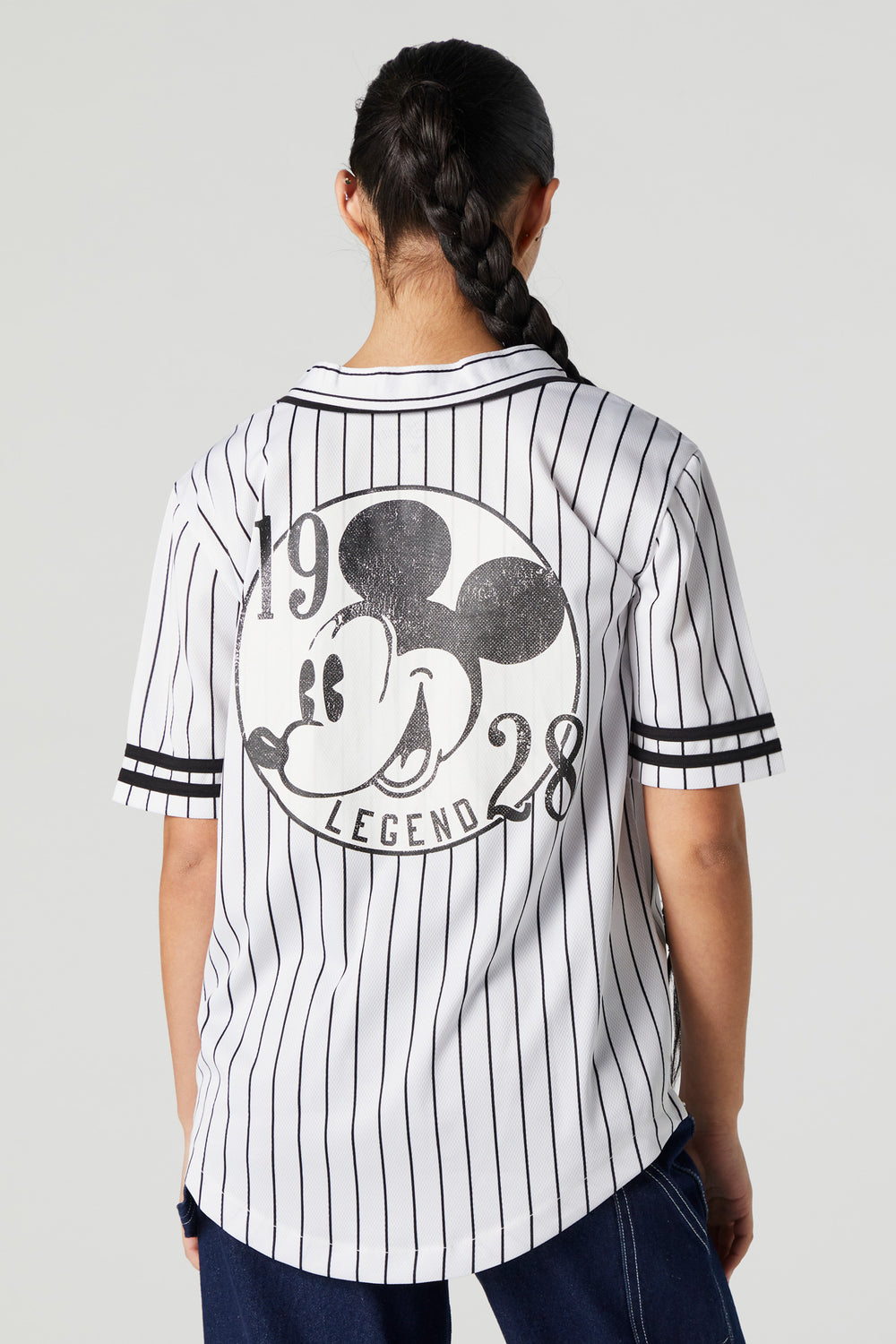 Pinstriped Mickey Mouse Graphic Baseball Jersey Pinstriped Mickey Mouse Graphic Baseball Jersey 4