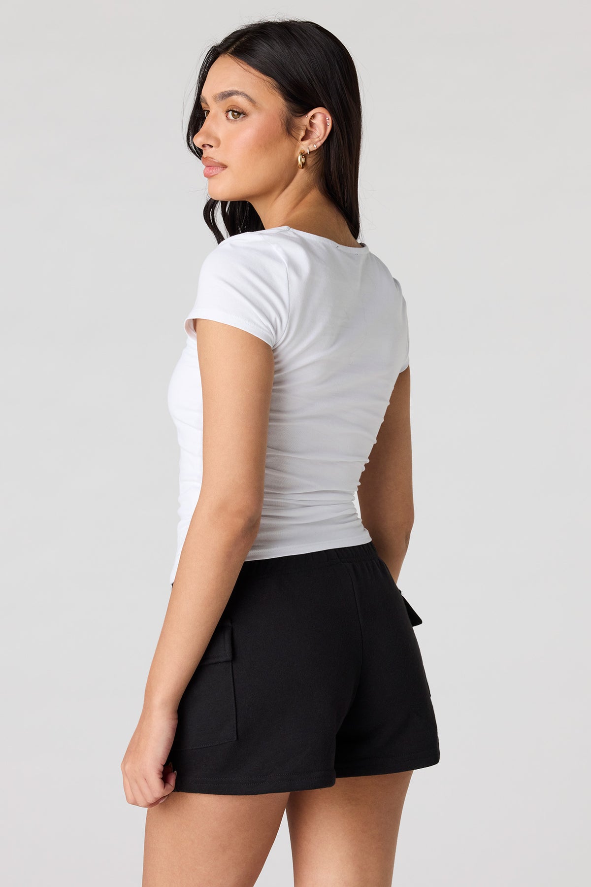 Alt View 2. Luxe French Terry Cargo Shortie - Black