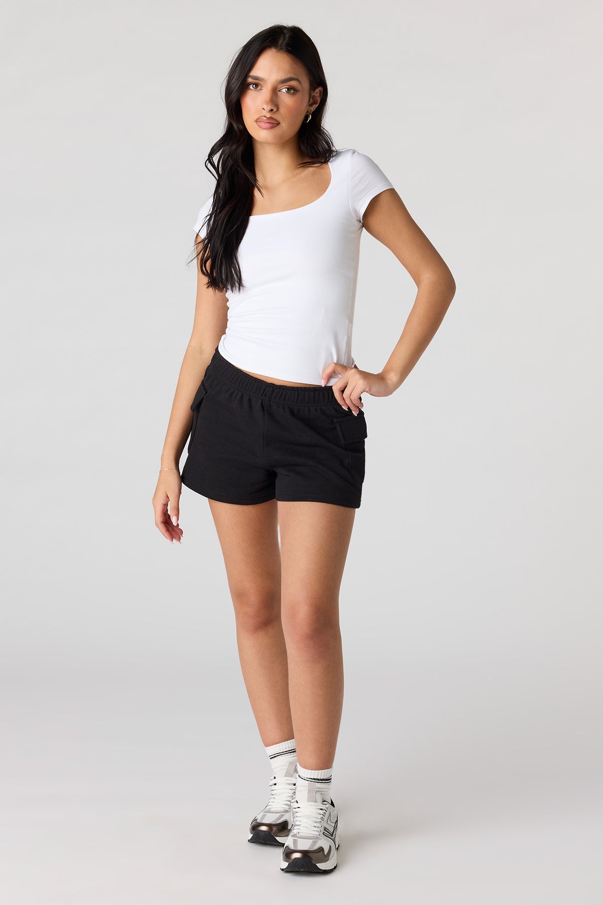 Alt View 3. Luxe French Terry Cargo Shortie - Black