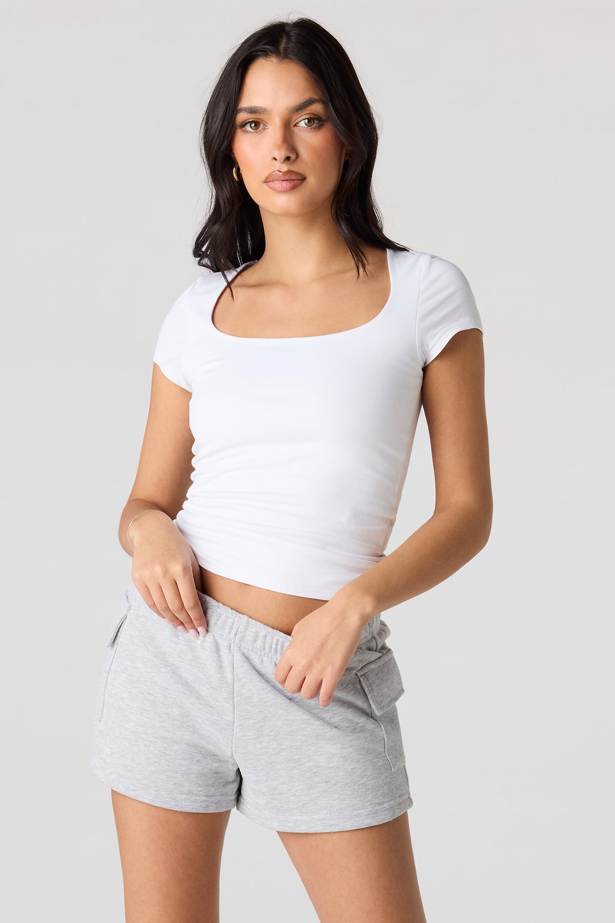 Luxe French Terry Cargo Shortie - Heather Grey