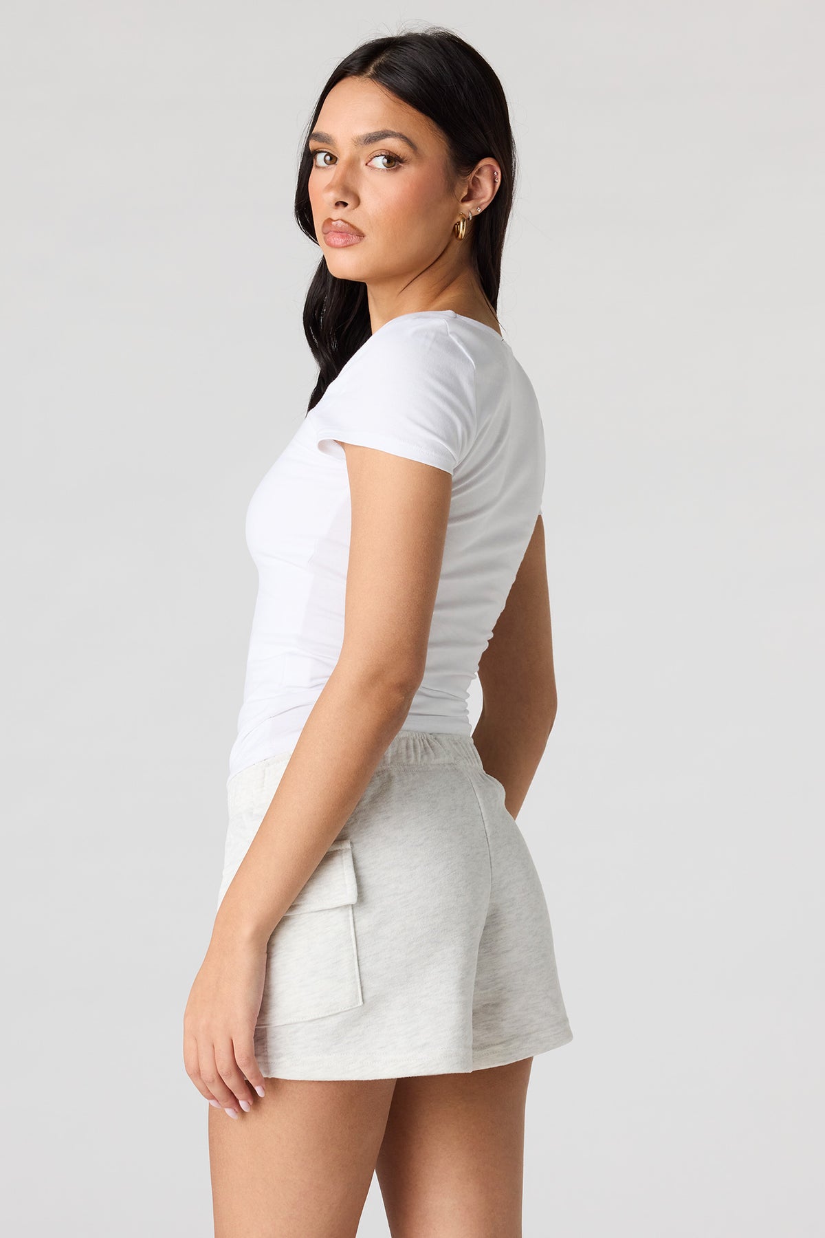 Alt View 2. Luxe French Terry Cargo Shortie - Light Grey