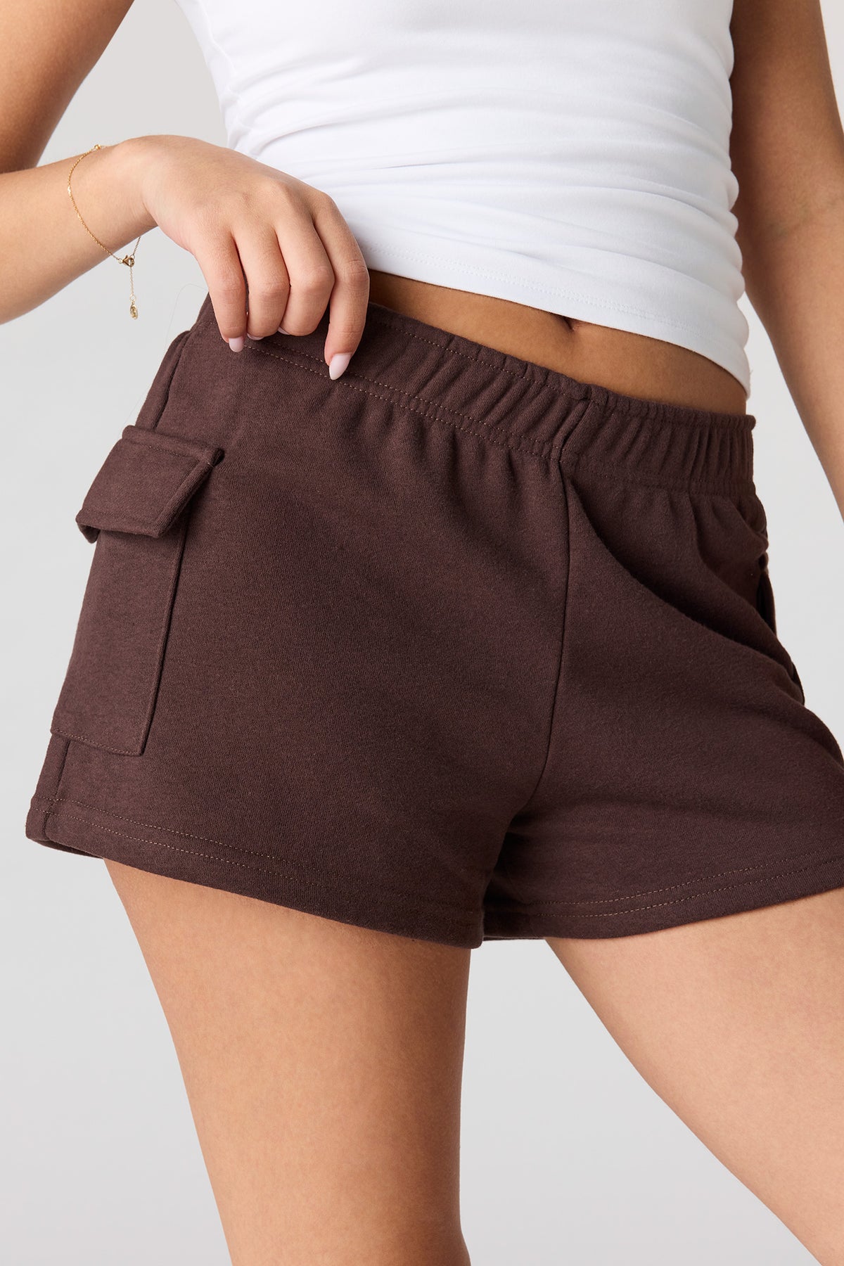 Alt View 4. Luxe French Terry Cargo Shortie - Brown