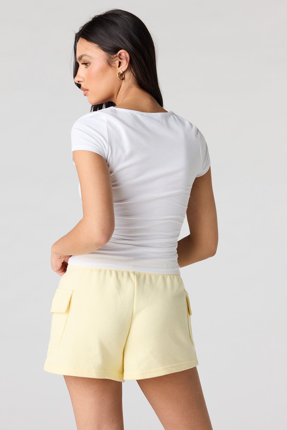 Alt View 2. Luxe French Terry Cargo Shortie - Yellow