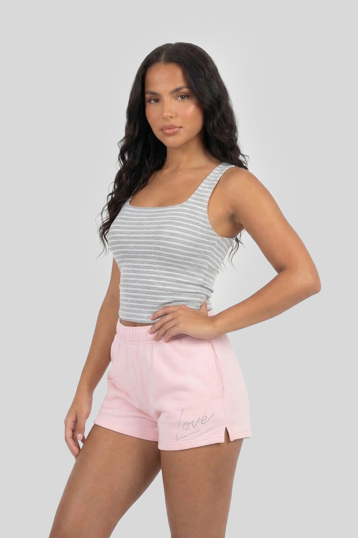 Alt View 2. Graphic Fleece Short - Light Pink