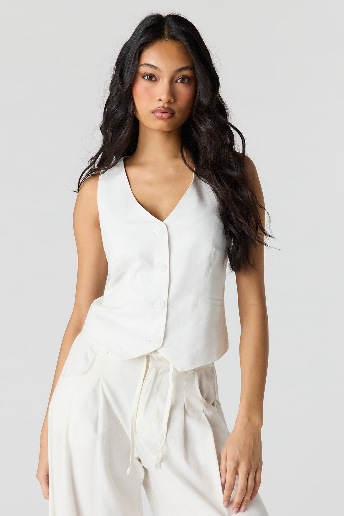 Linen-Blend Vest - White