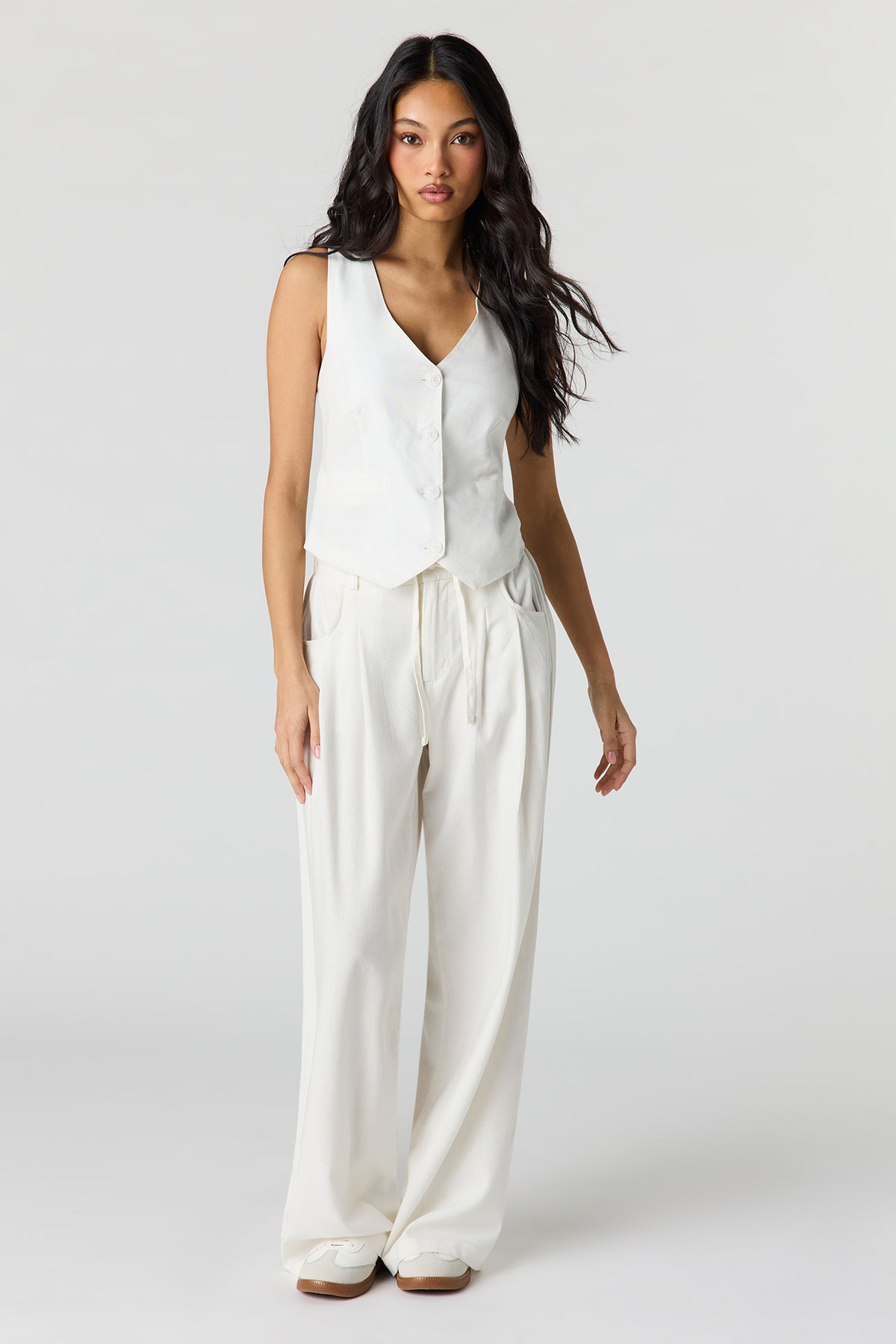 Alt View 3. Linen-Blend Vest - White
