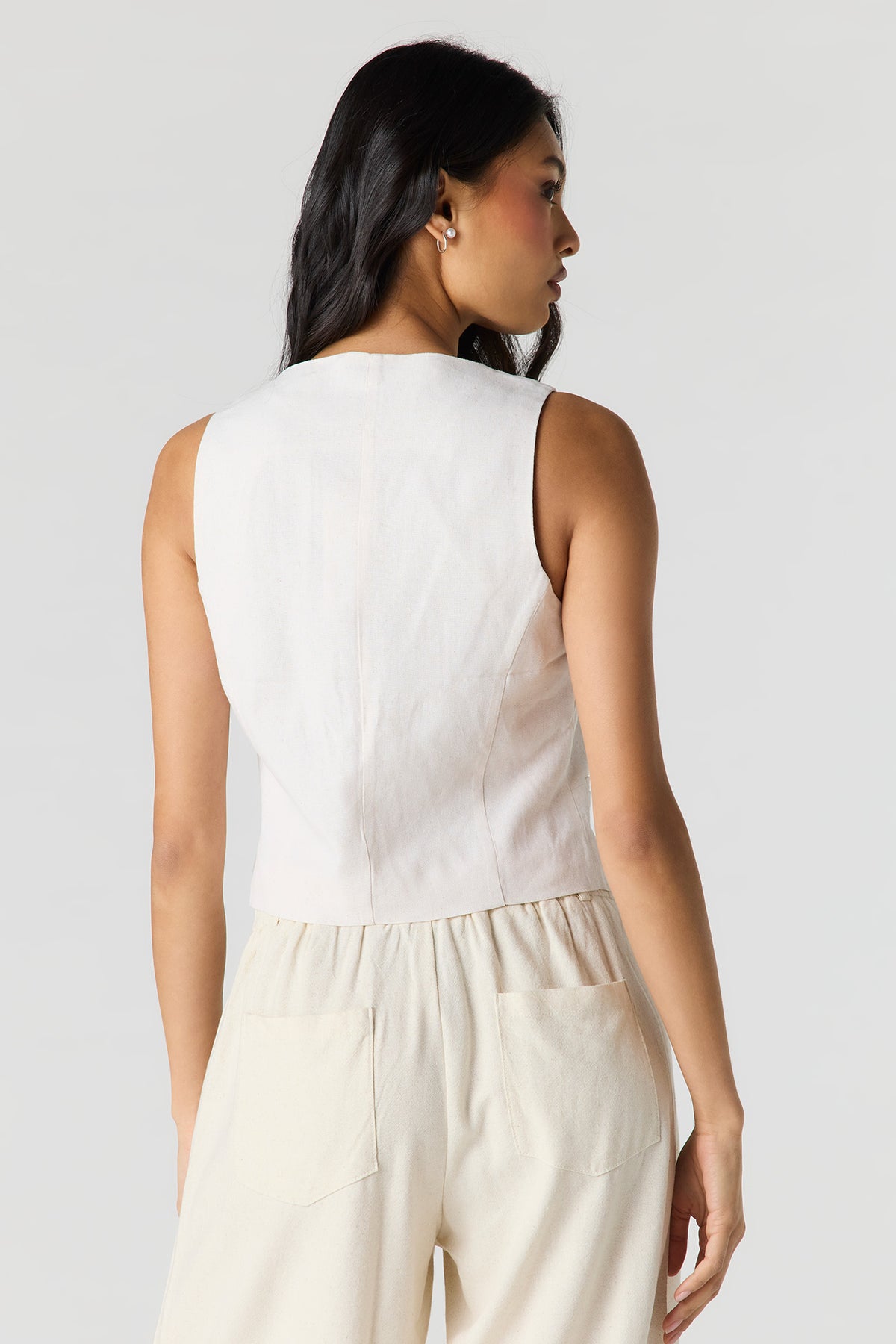 Alt View 2. Linen-Blend Vest - Tan