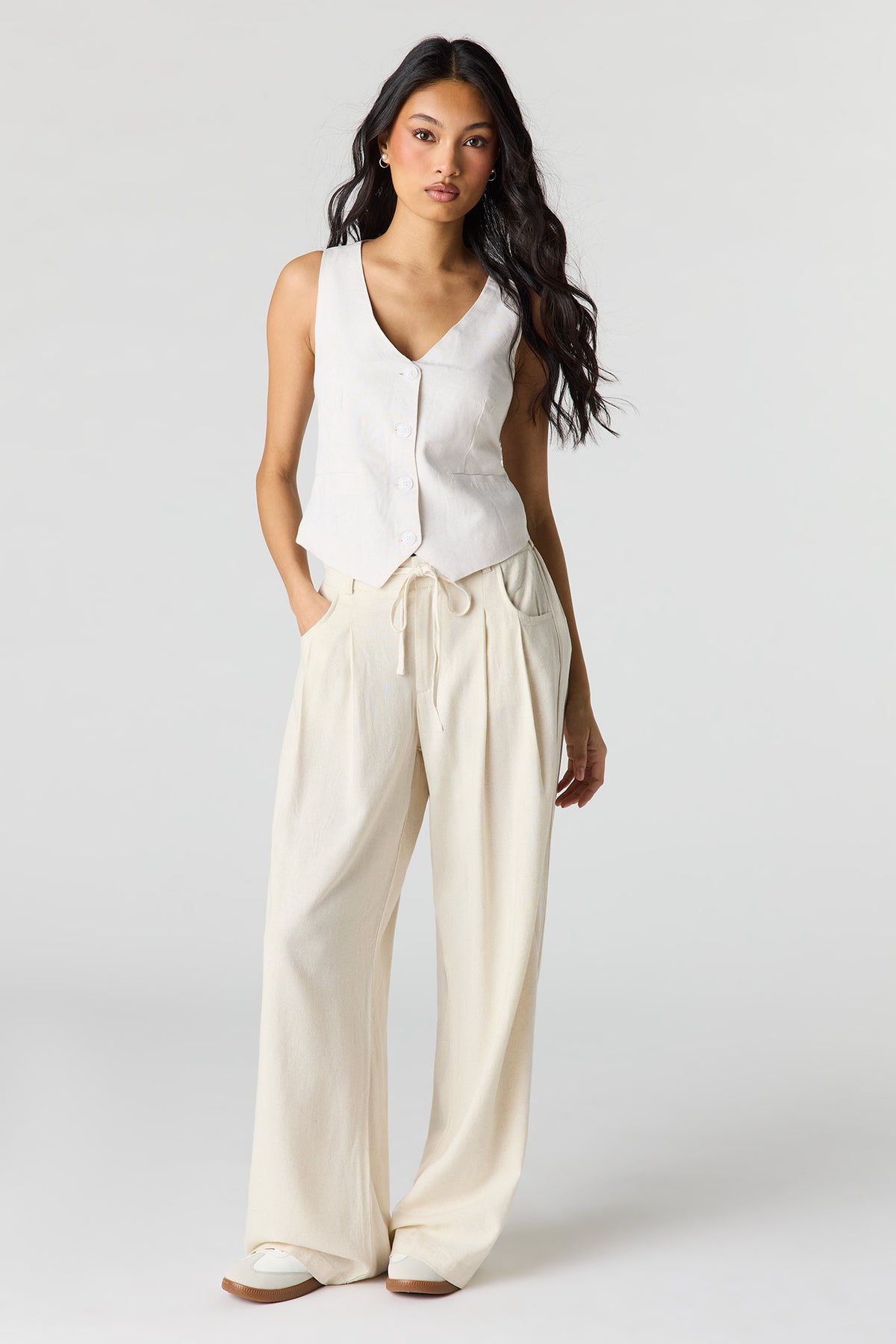 Alt View 3. Linen-Blend Vest - Tan