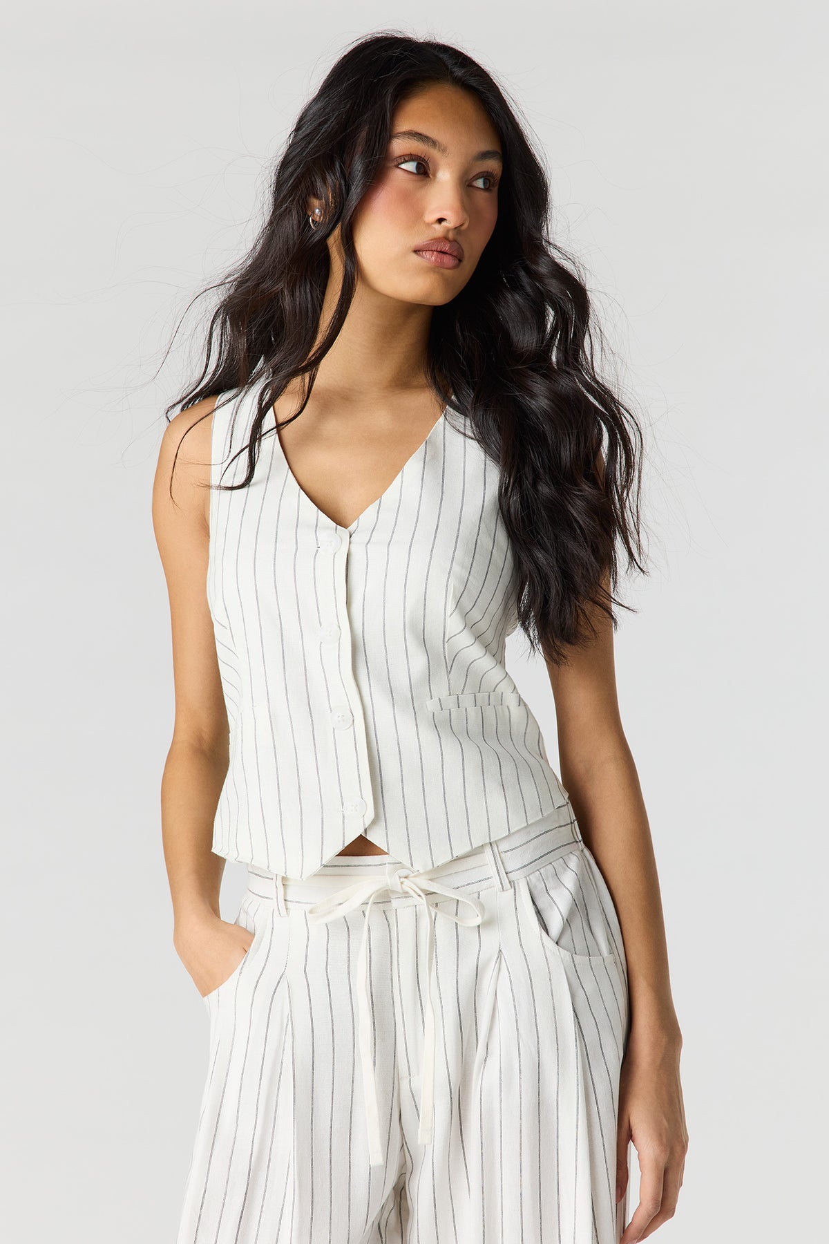 Linen-Blend Vest - Pinstripe