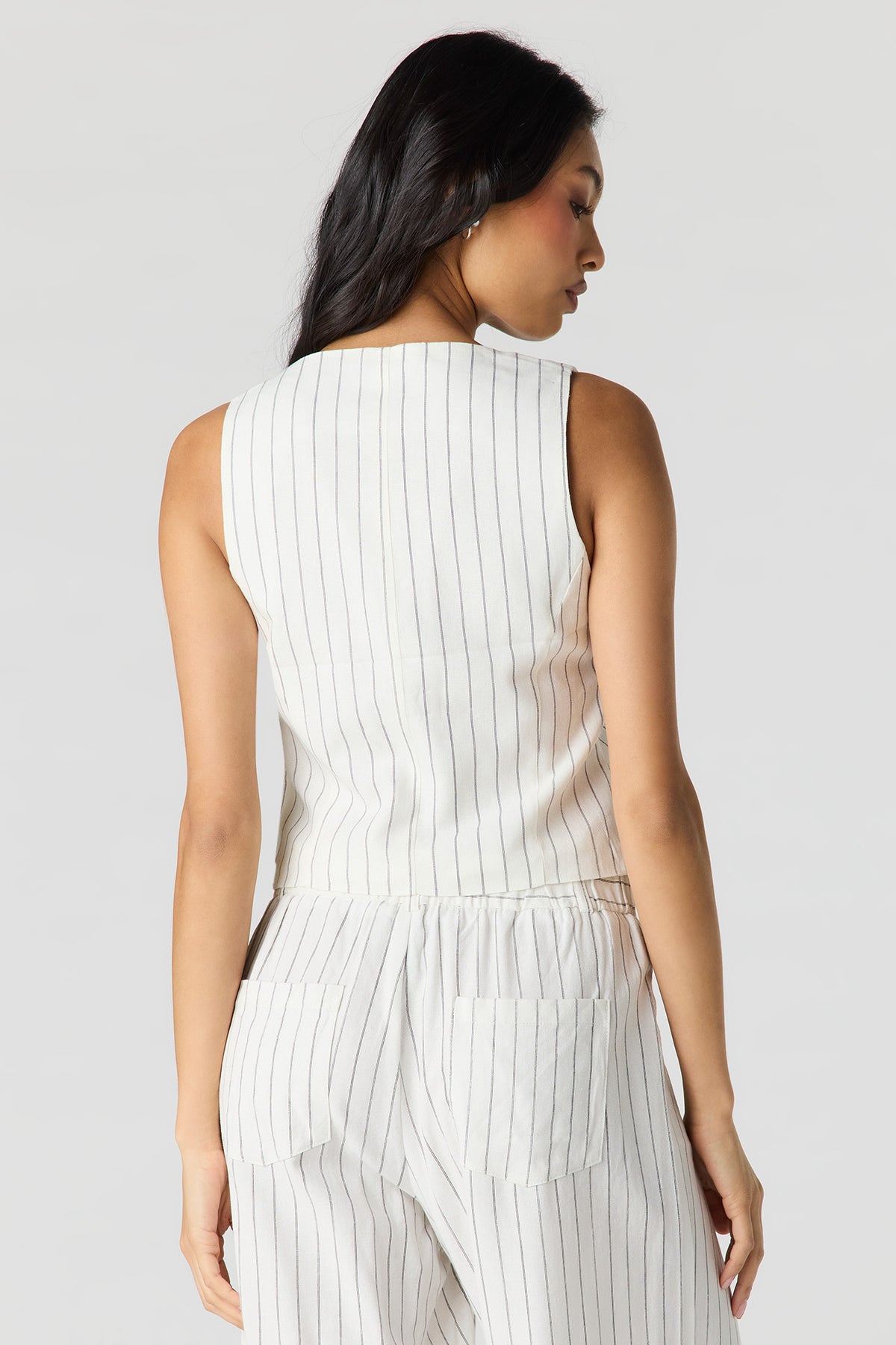 Alt View 2. Linen-Blend Vest - Pinstripe