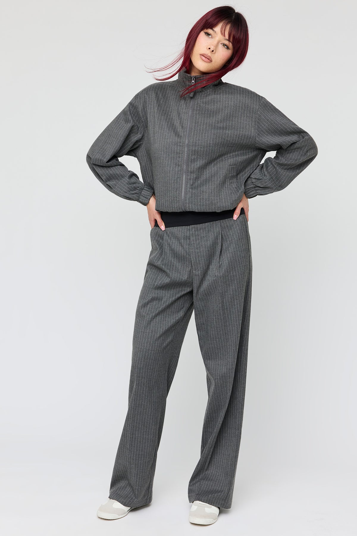 Alt View 3. Pinstriped Jacket - Charcoal