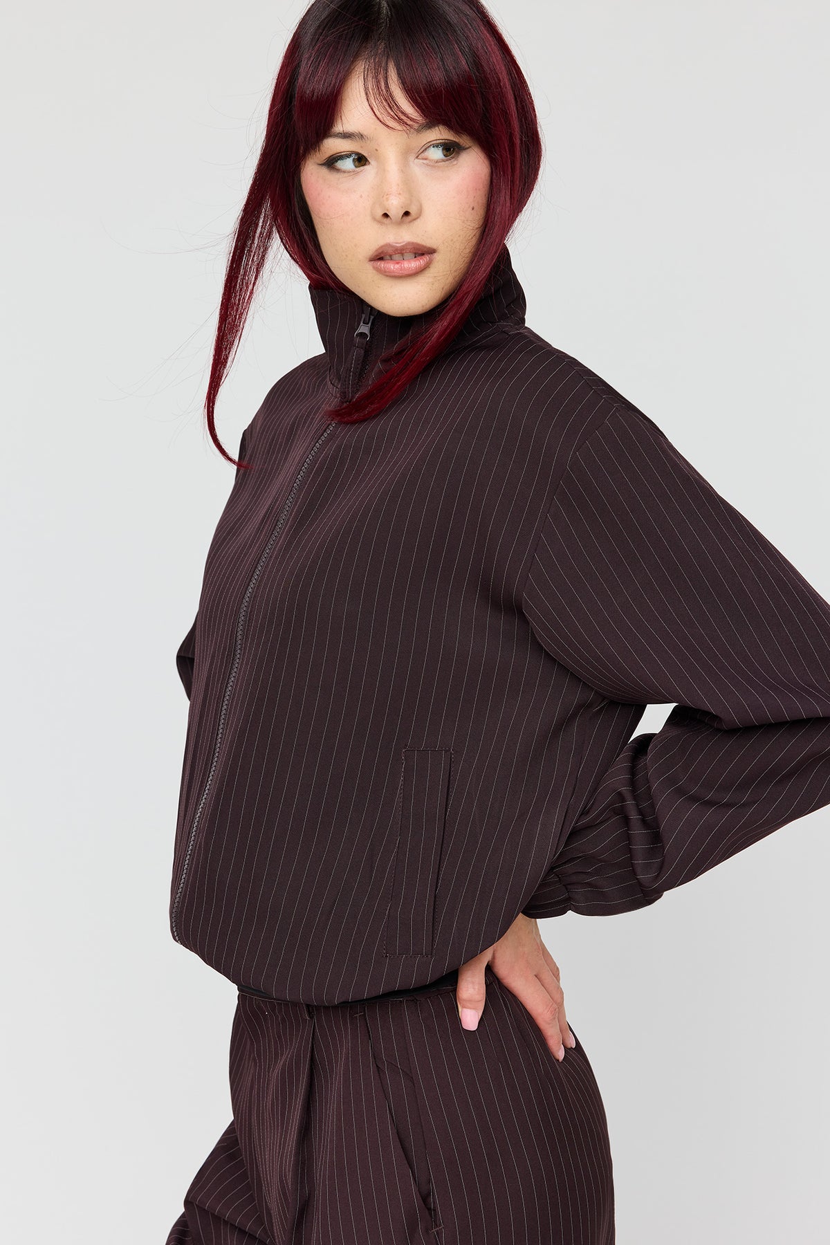Pinstriped Jacket - Burgundy