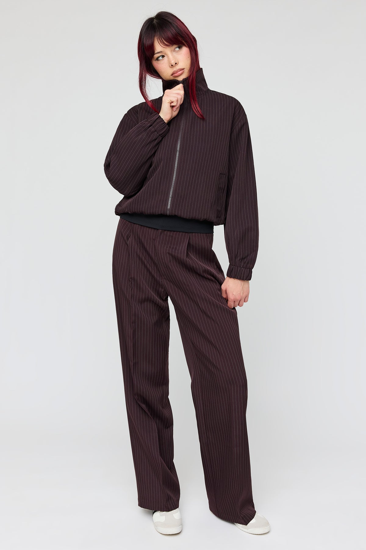 Alt View 3. Pinstriped Jacket - Burgundy