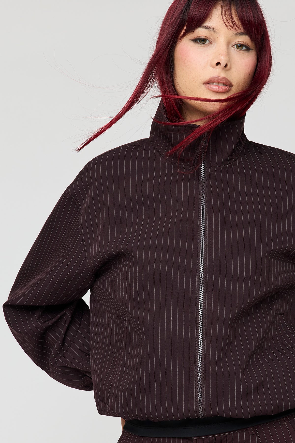 Alt View 4. Pinstriped Jacket - Burgundy