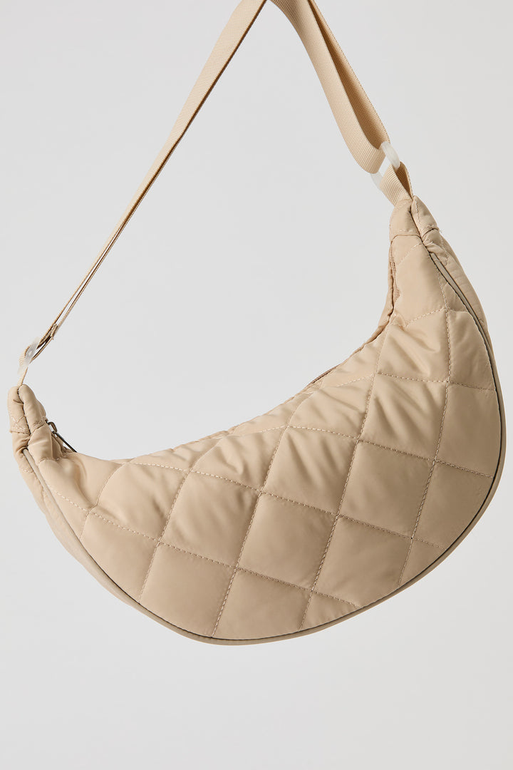 Quilted Nylon Half Moon Shoulder Bag