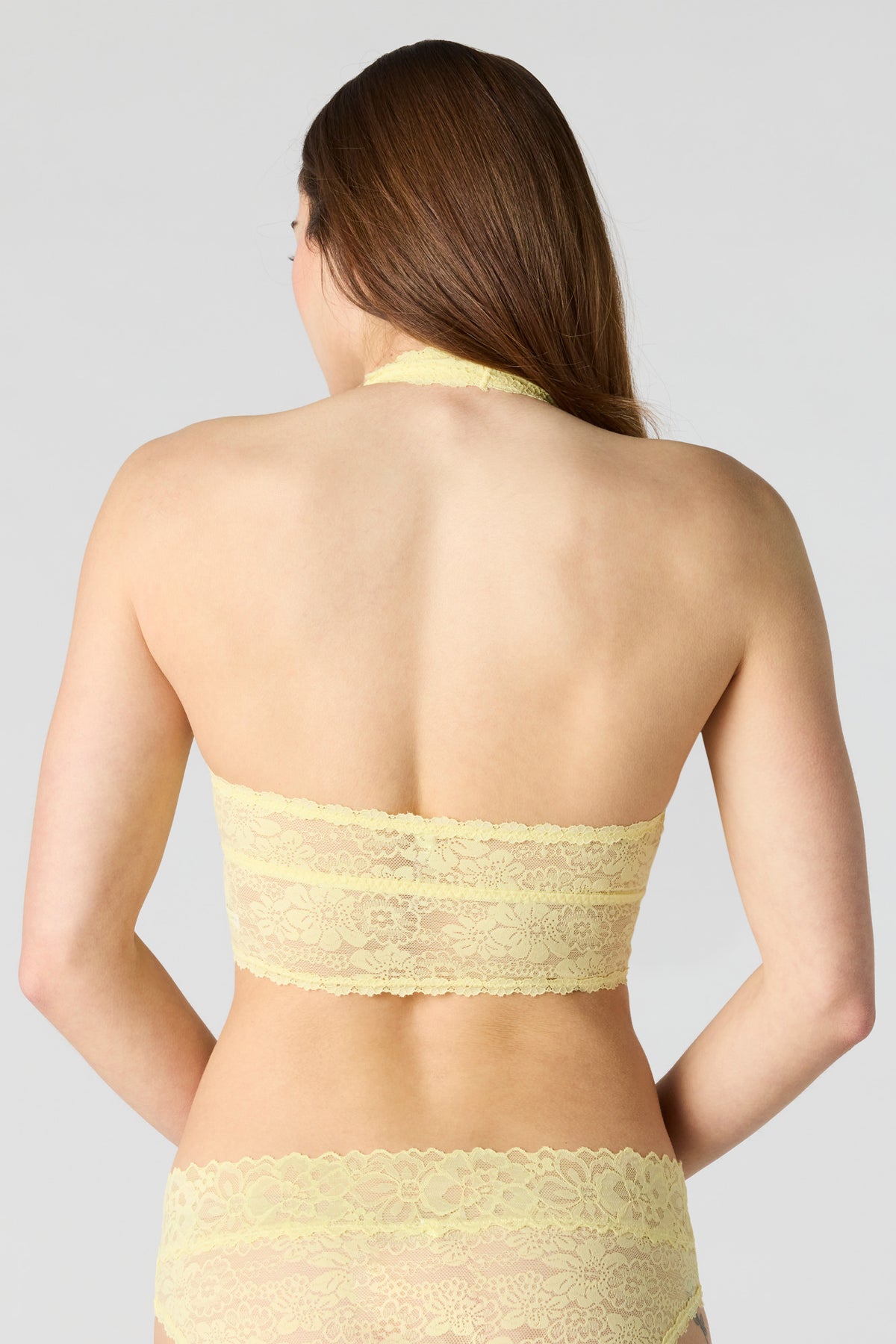 Alt View 3. Lace Halter Bralette - Pale Yellow