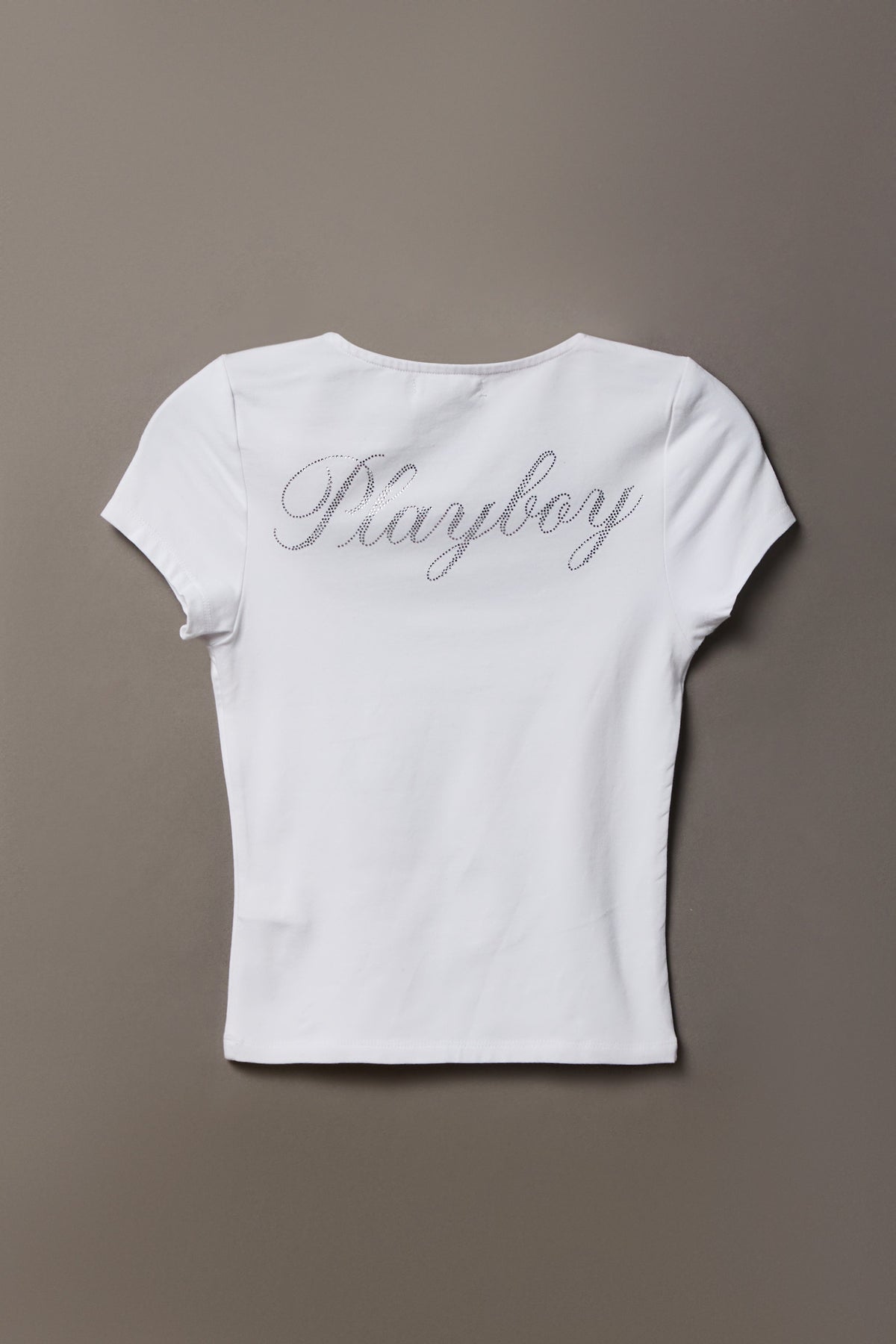 Alt View 5. Soft Contour Playboy Rhinestone Square Neck T-Shirt - White