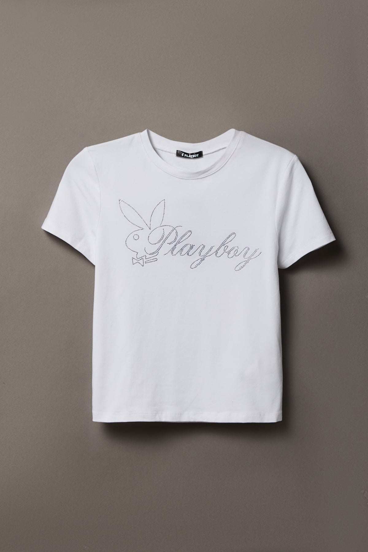 Alt View 4. Soft Contour Playboy Rhinestone T-Shirt - White