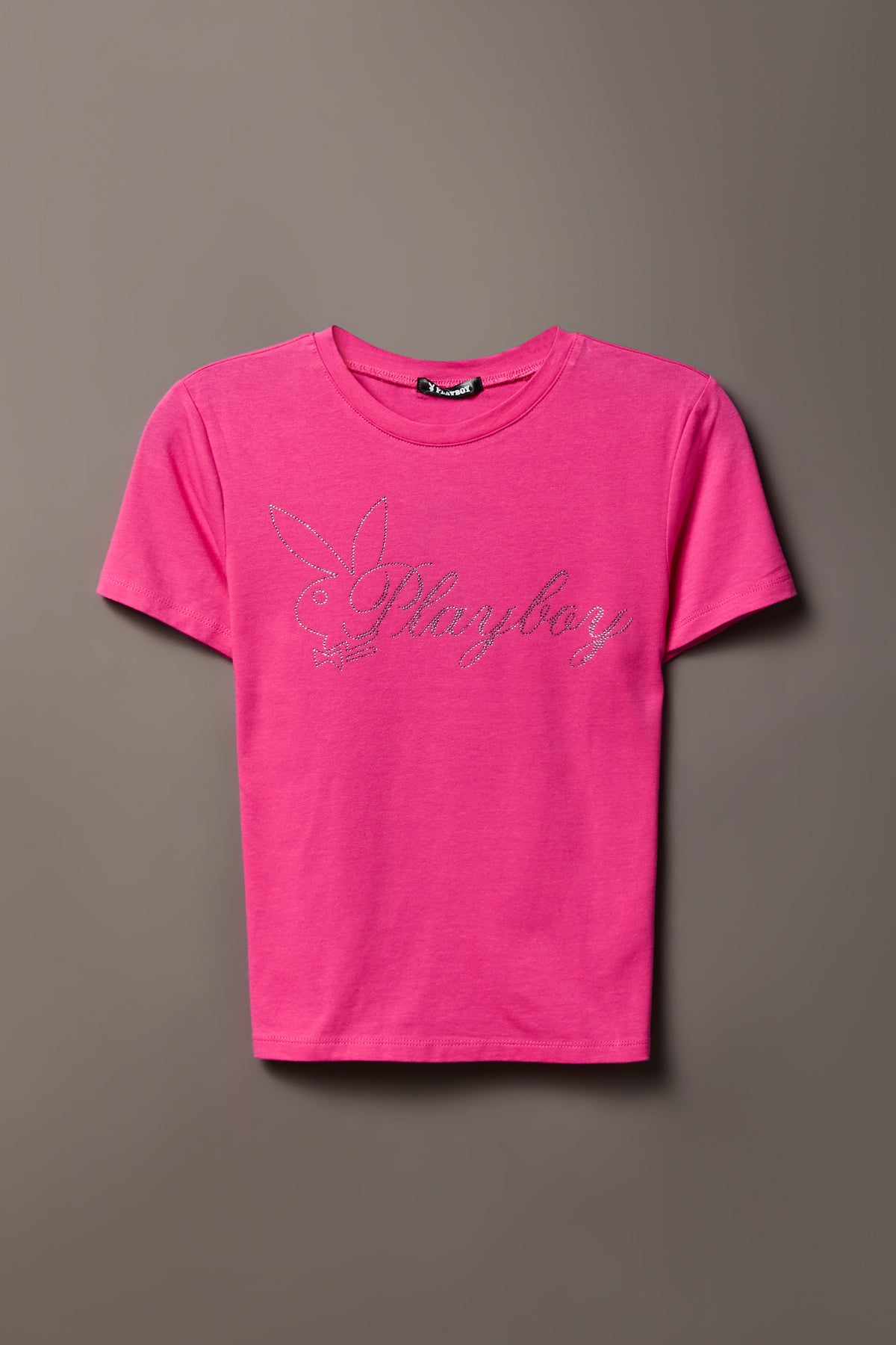 Alt View 4. Soft Contour Playboy Rhinestone T-Shirt - Pink