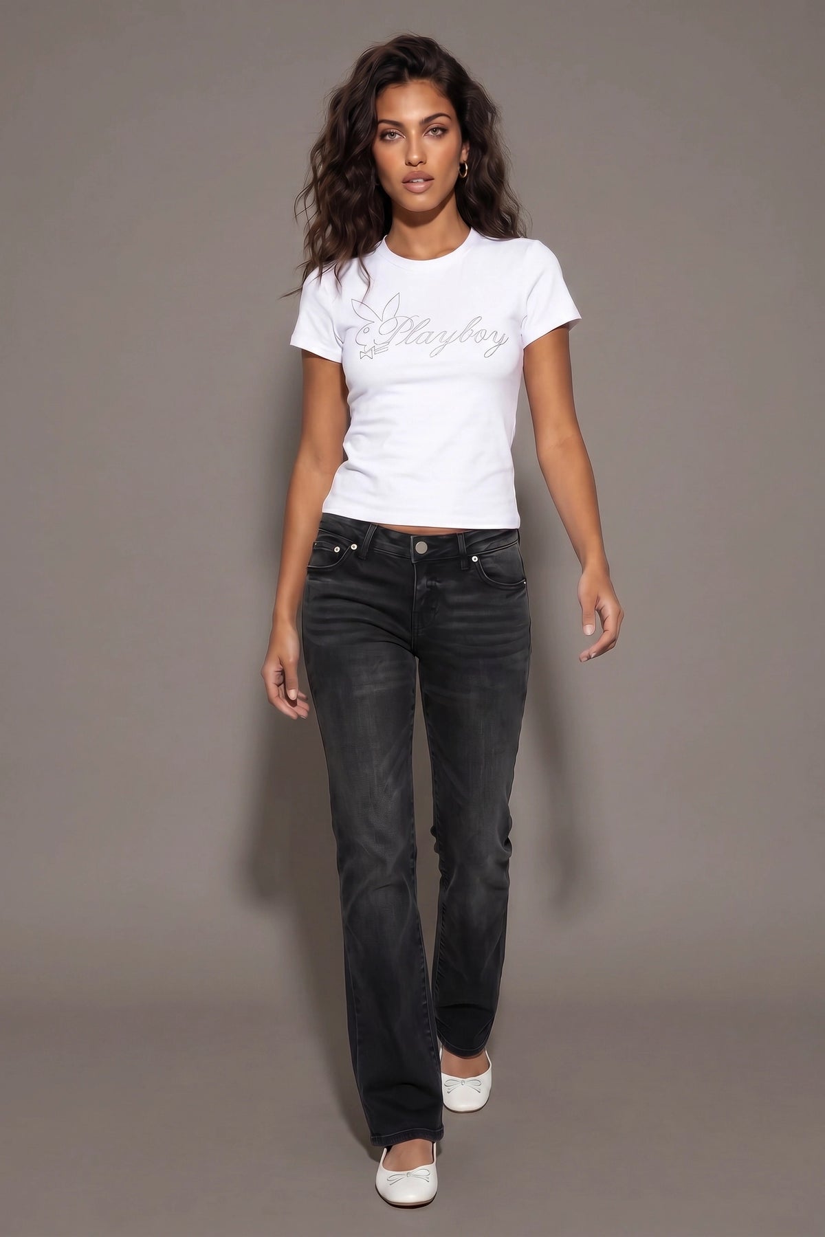 Alt View 3. Soft Contour Playboy Rhinestone T-Shirt - White