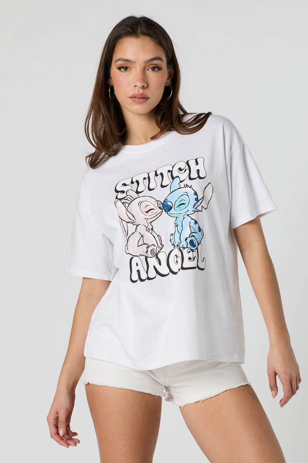 Stitch & Angel Snuggled Graphic Boyfriend  T-Shirt Stitch & Angel Snuggled Graphic Boyfriend  T-Shirt 2