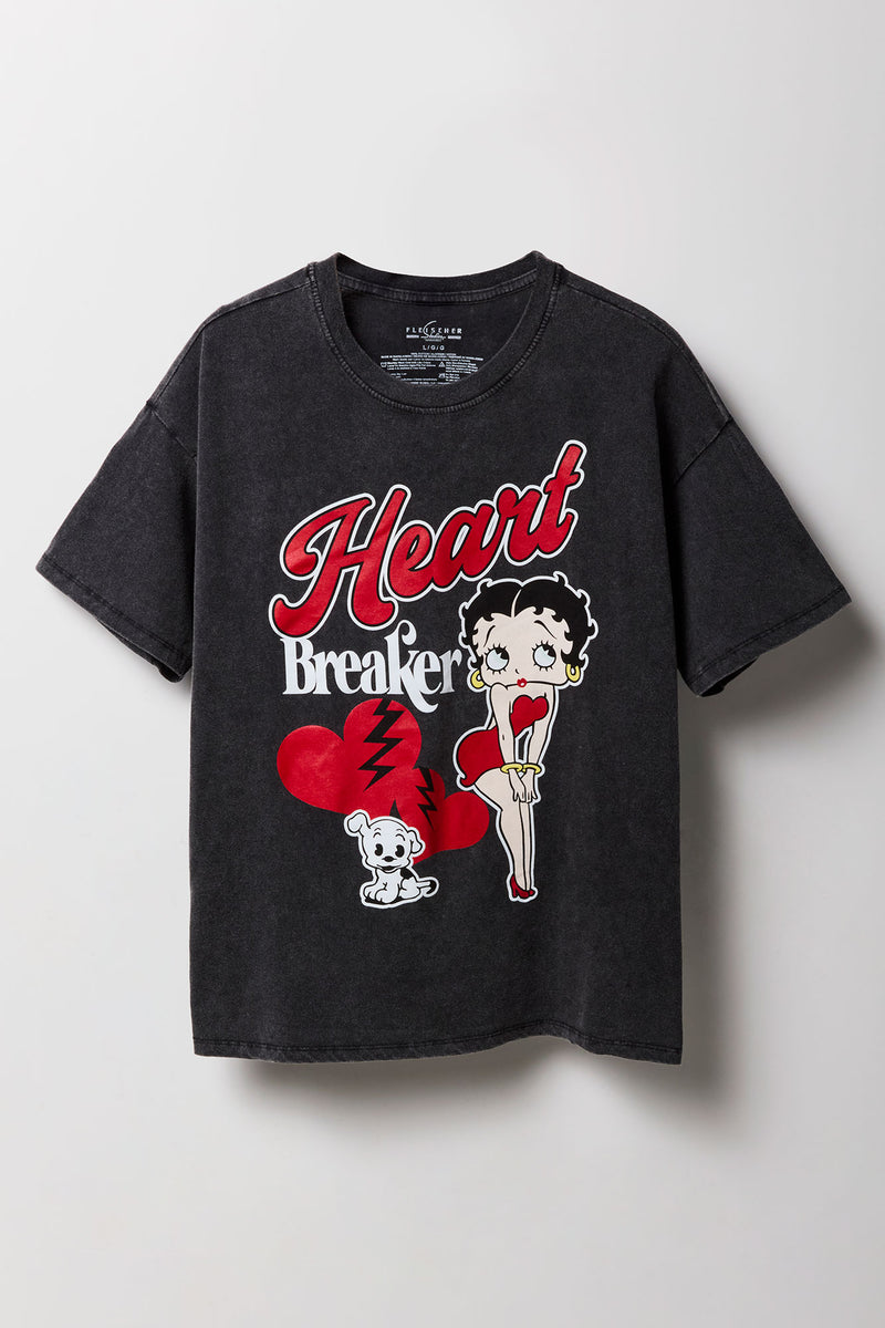 Betty Boop Graphic Washed Boyfriend T-Shirt