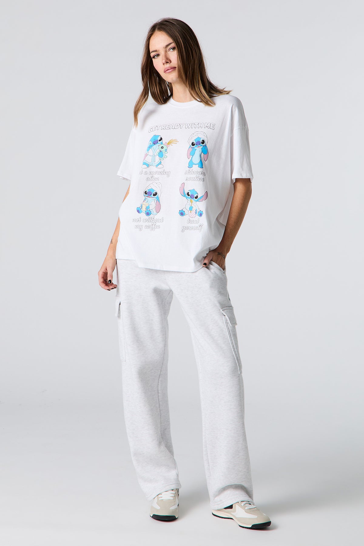 Alt View 2. Get Ready With Stitch Graphic Boyfriend T-Shirt - White