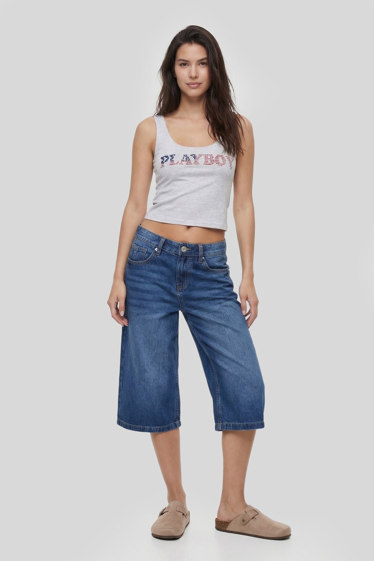 Alt View 4. Playboy Graphic Cropped Tank - Heather Grey