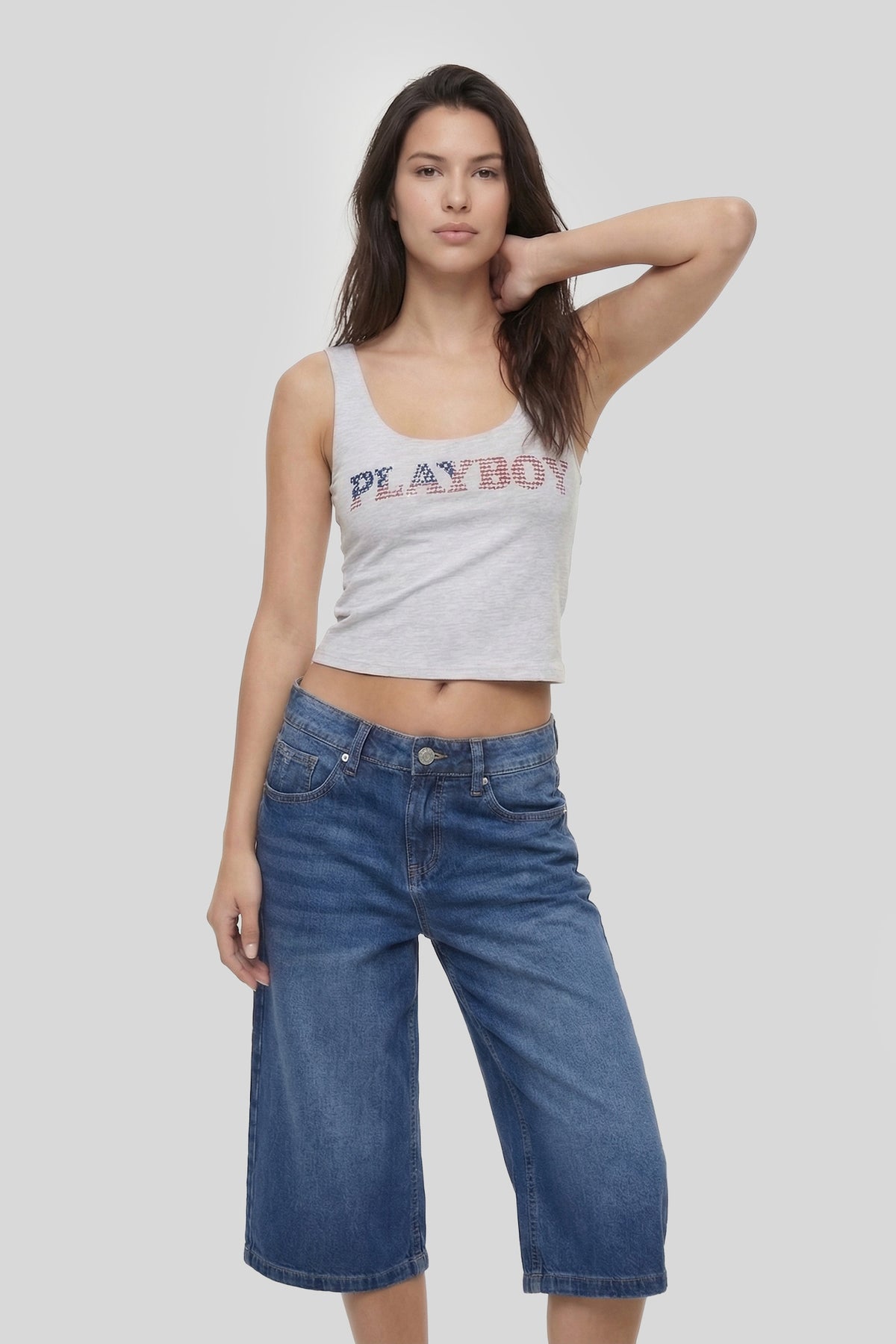 Alt View 2. Playboy Graphic Cropped Tank - Heather Grey