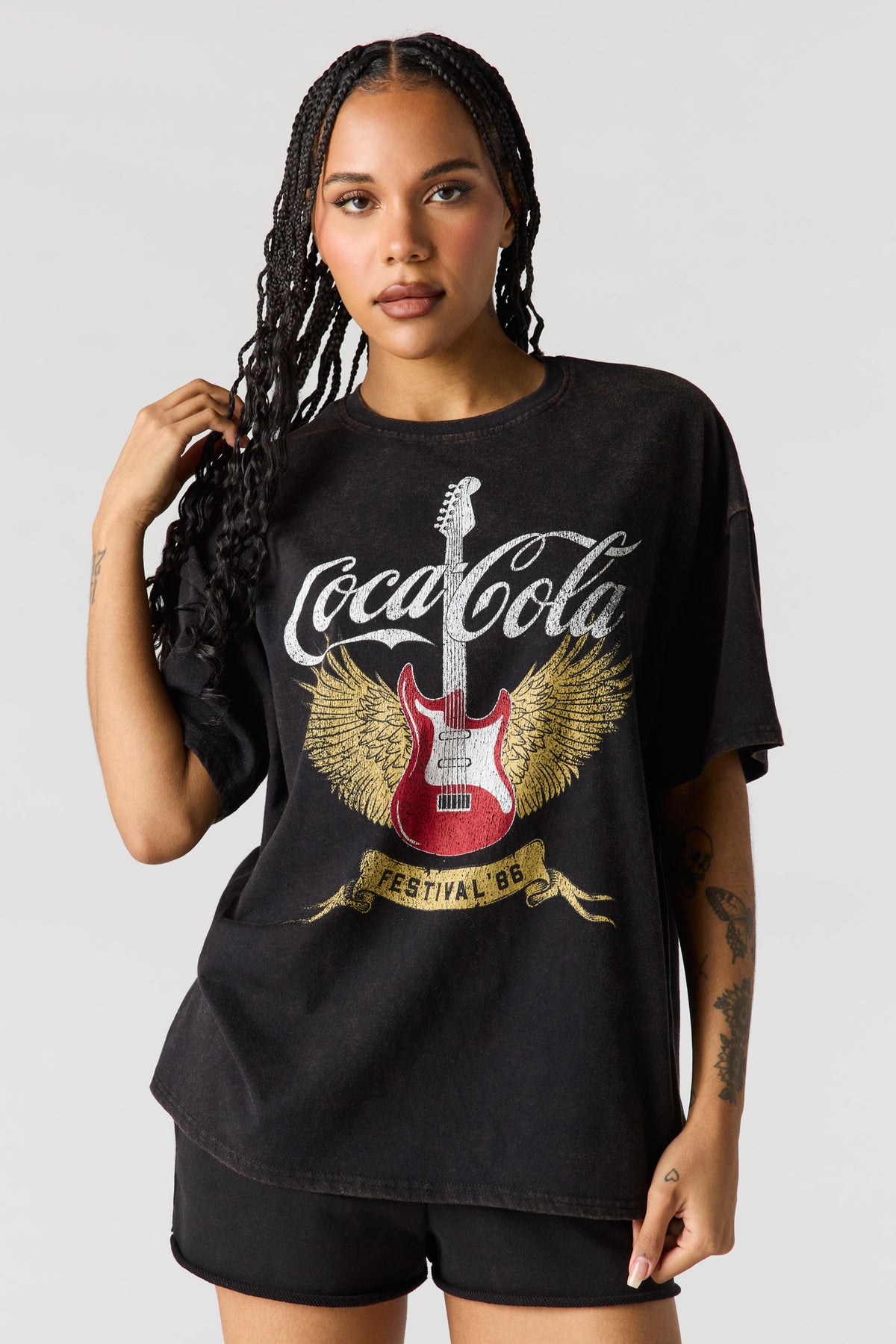 Oversized Coca-Cola Graphic Washed T-Shirt - Black