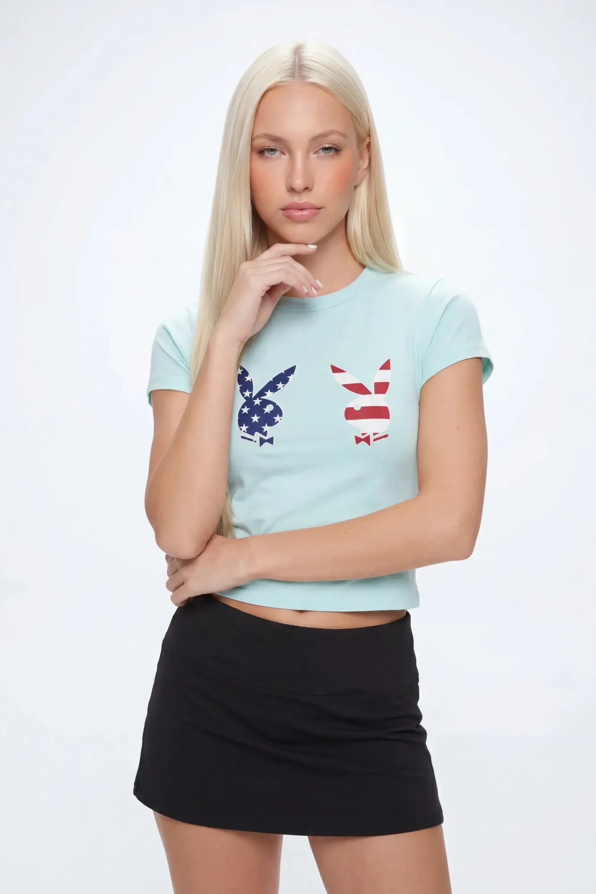 Alt View 2. Playboy USA Graphic Fitted T-Shirt - Light Blue