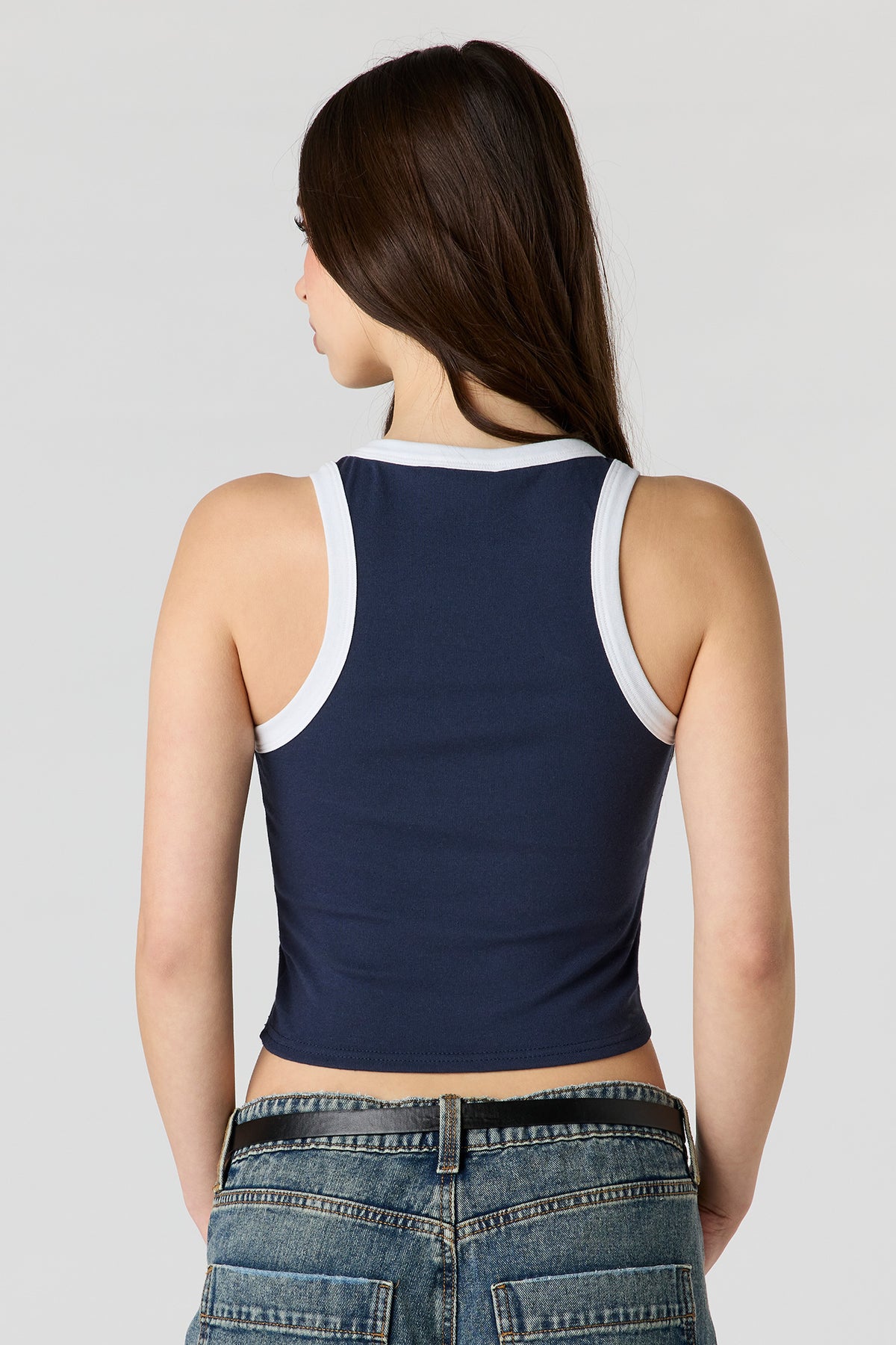 Alt View 2. High Neck Graphic Tank - Navy