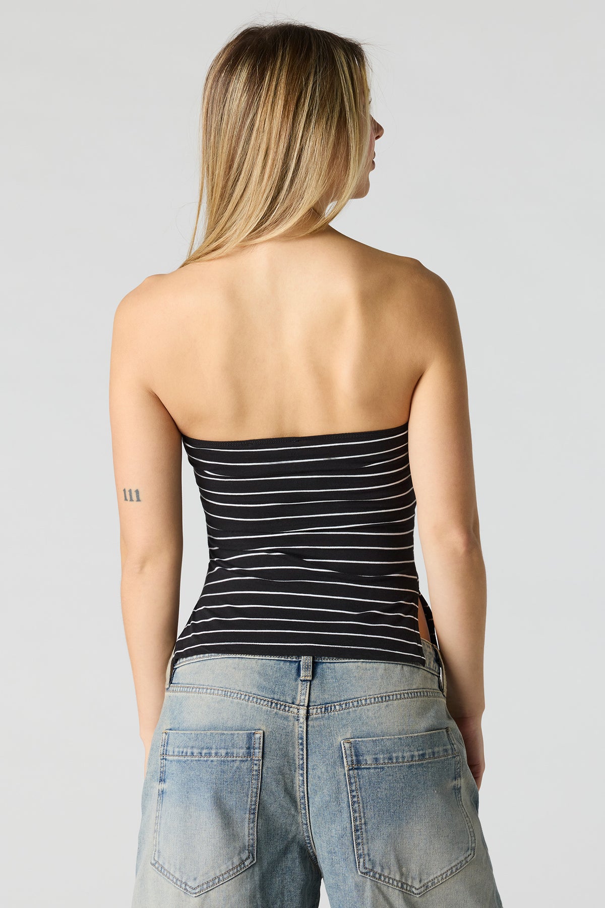 Alt View 2. Soft Contour Tube Top - Black with White