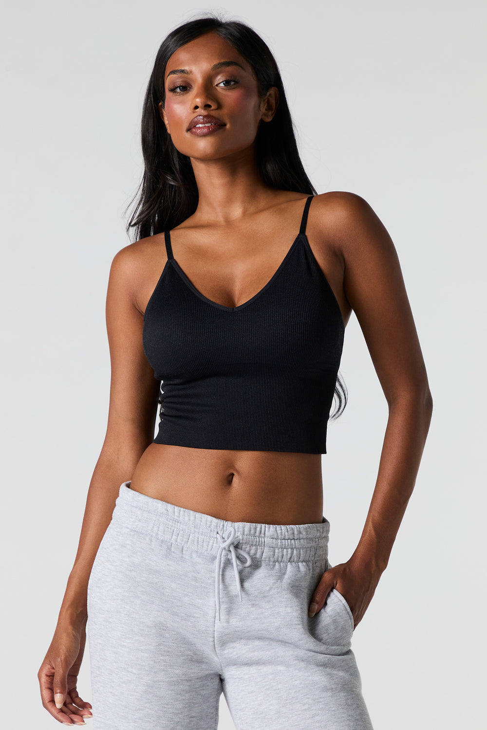 Seamless Ribbed V-Neck Cami with Built-In Bra Cups Seamless Ribbed V-Neck Cami with Built-In Bra Cups 5