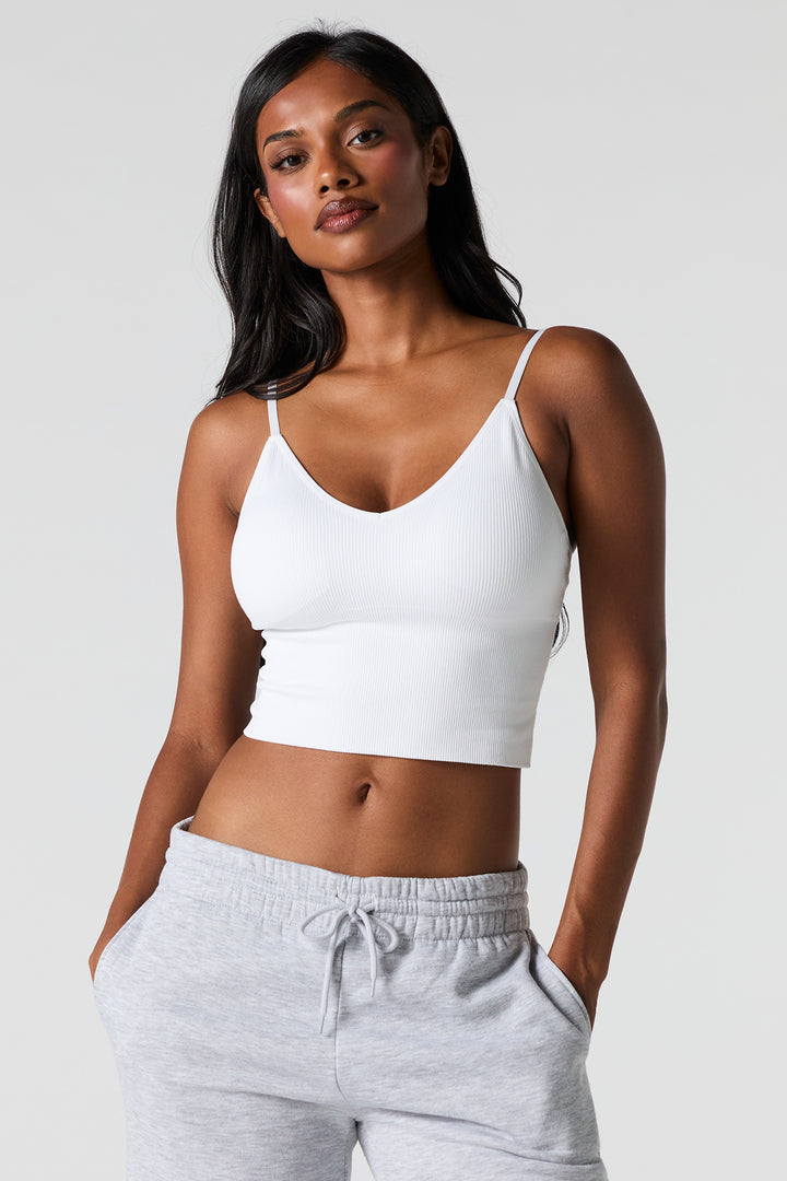 Seamless Ribbed V-Neck Cami with Built-In Bra Cups