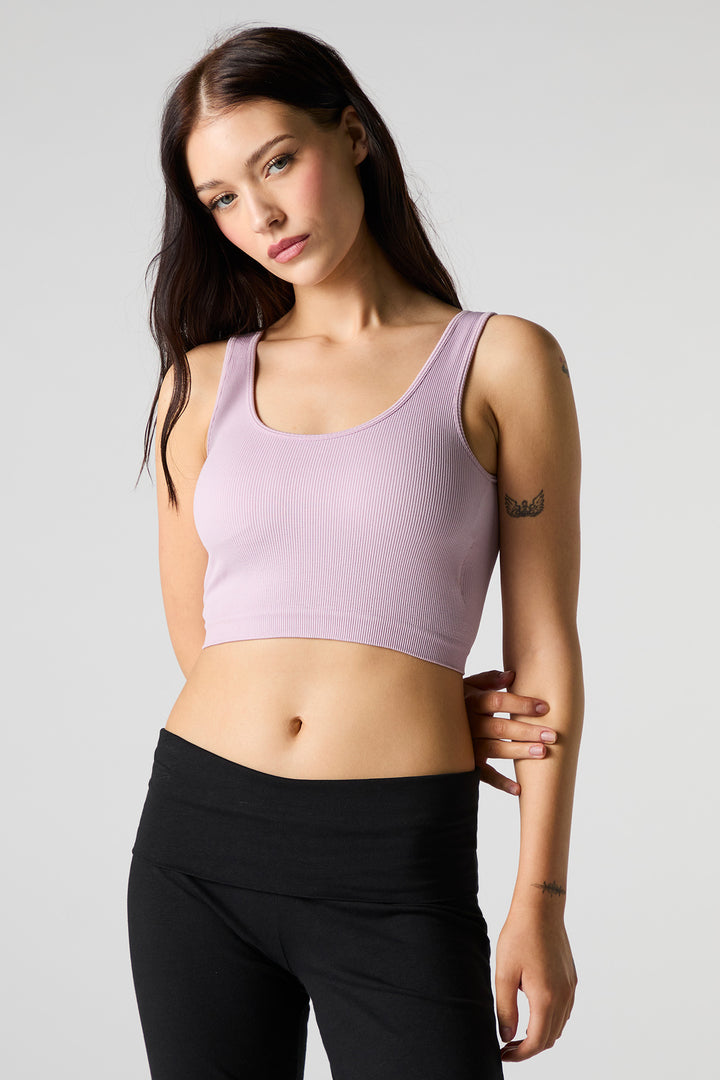 Seamless Ribbed Scoop Neck Tank with Built-In Bra Cups