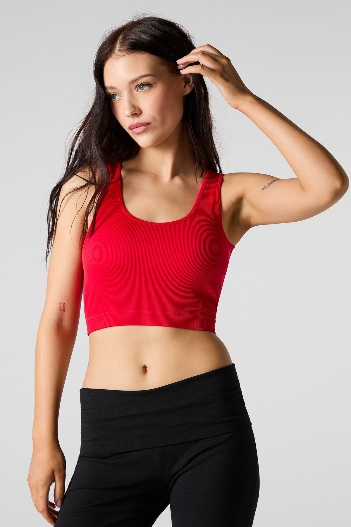 Seamless Ribbed Scoop Neck Tank with Built-In Bra Cups