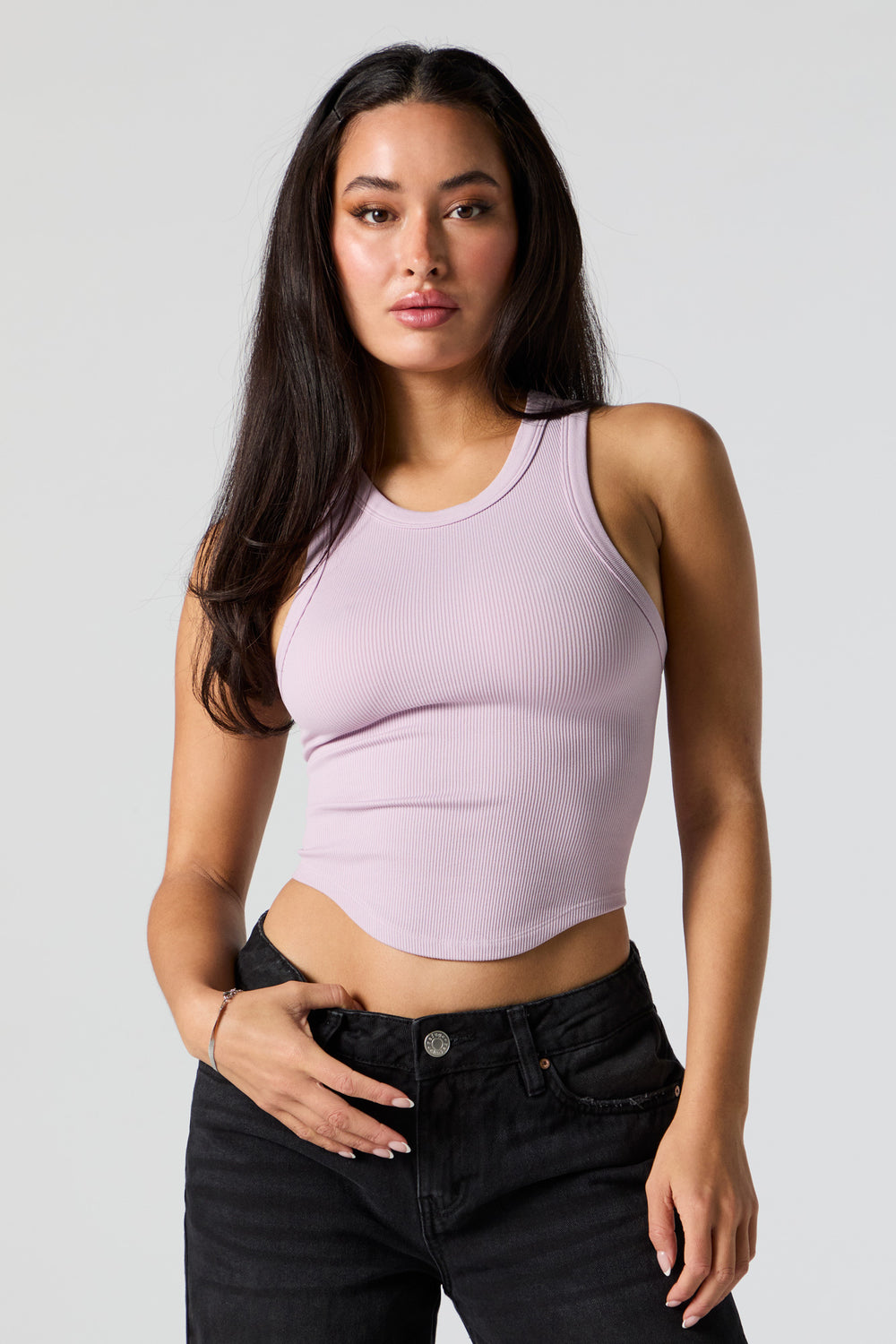 Seamless Ribbed High Neck Cropped Tank Seamless Ribbed High Neck Cropped Tank 17