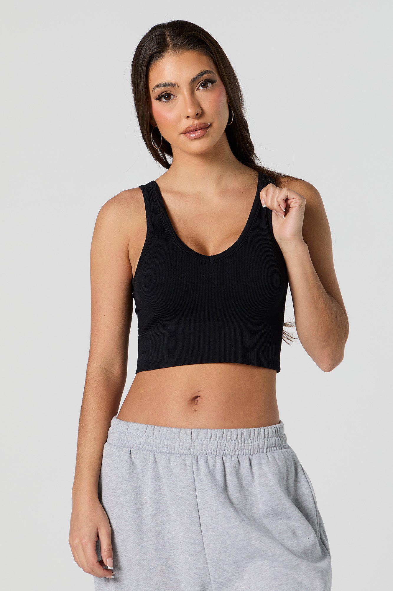 Seamless Ribbed V-Neck Cropped Tank