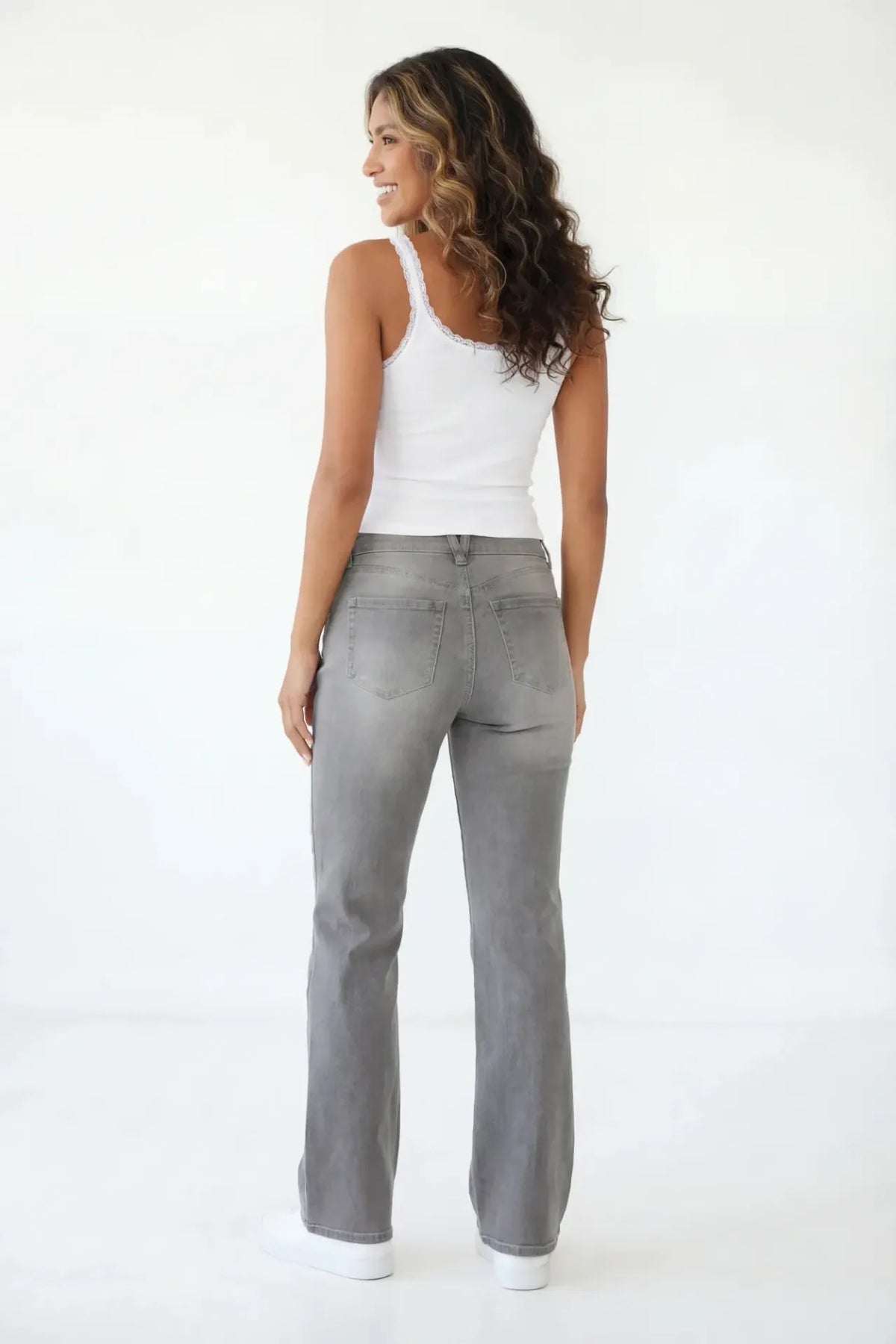Alt View 3. Low Rise Push Up Flare Grey Jean - Charcoal