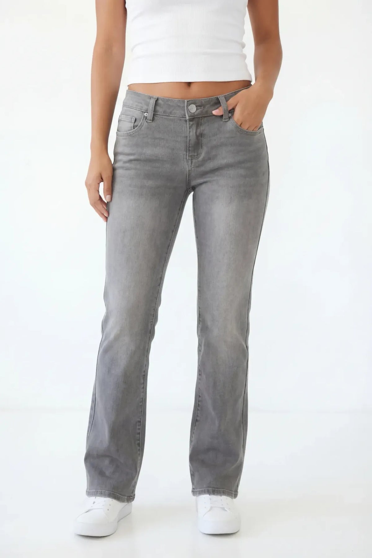 Alt View 2. Low Rise Push Up Flare Grey Jean - Charcoal