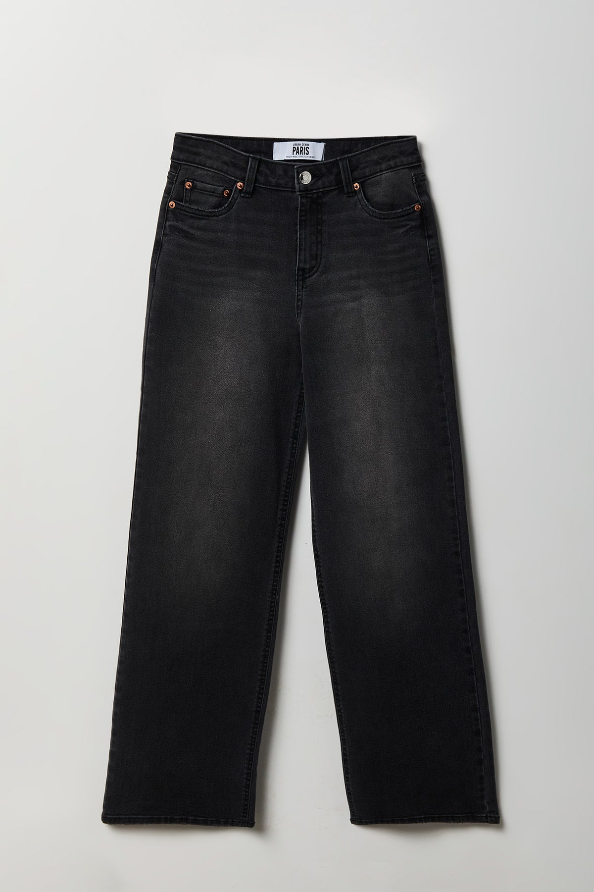 Paris Stretch High Rise Wide Leg Washed Black Jean - Black
