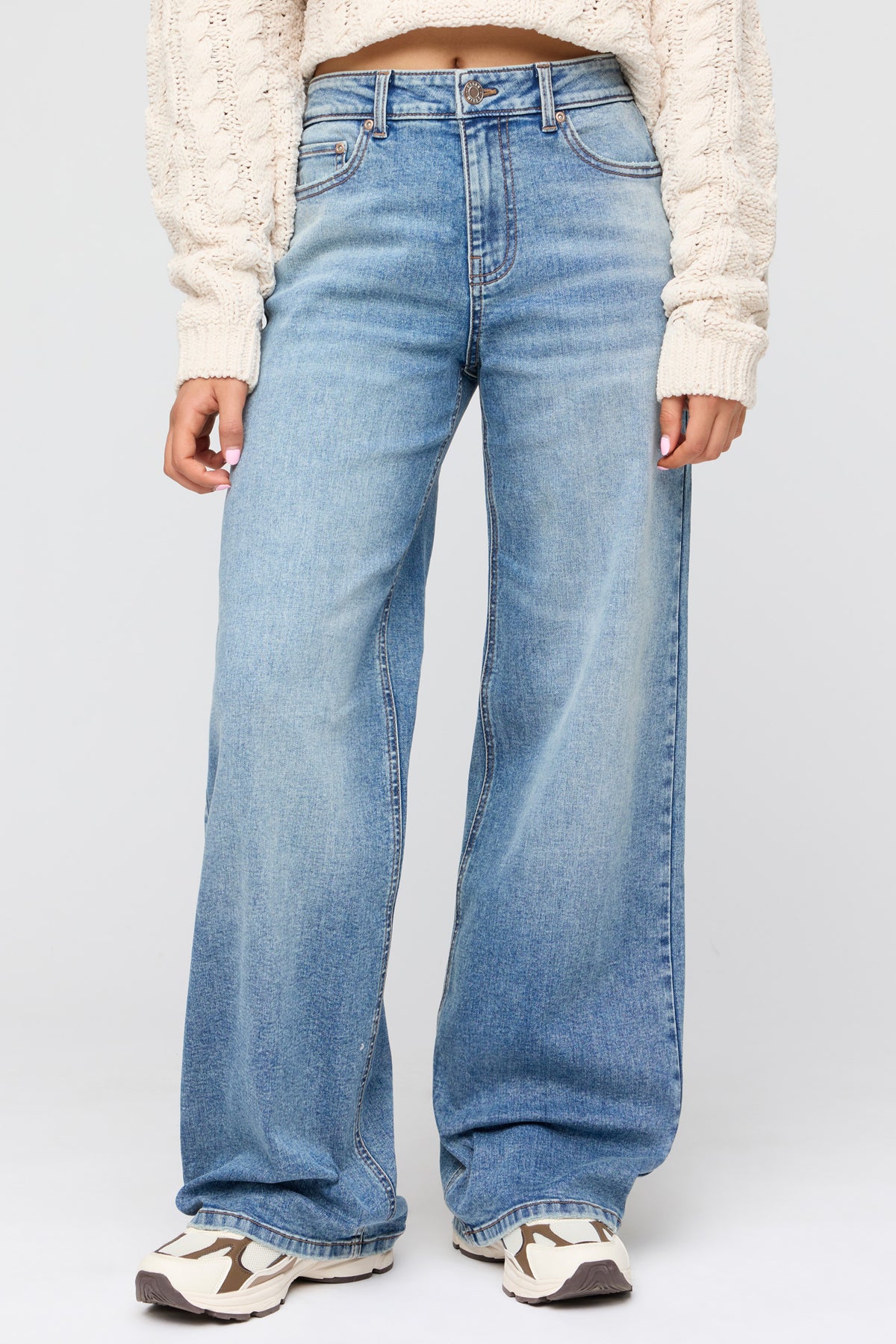 Alt View 2. Paris Stretch High Rise Wide Leg Medium Jean - Medium Blue