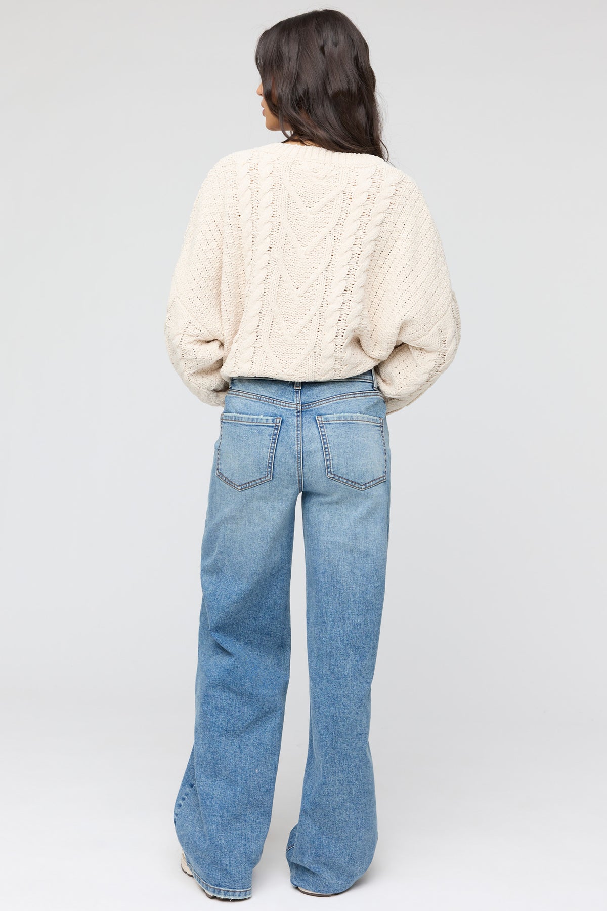 Alt View 3. Paris Stretch High Rise Wide Leg Medium Jean - Medium Blue